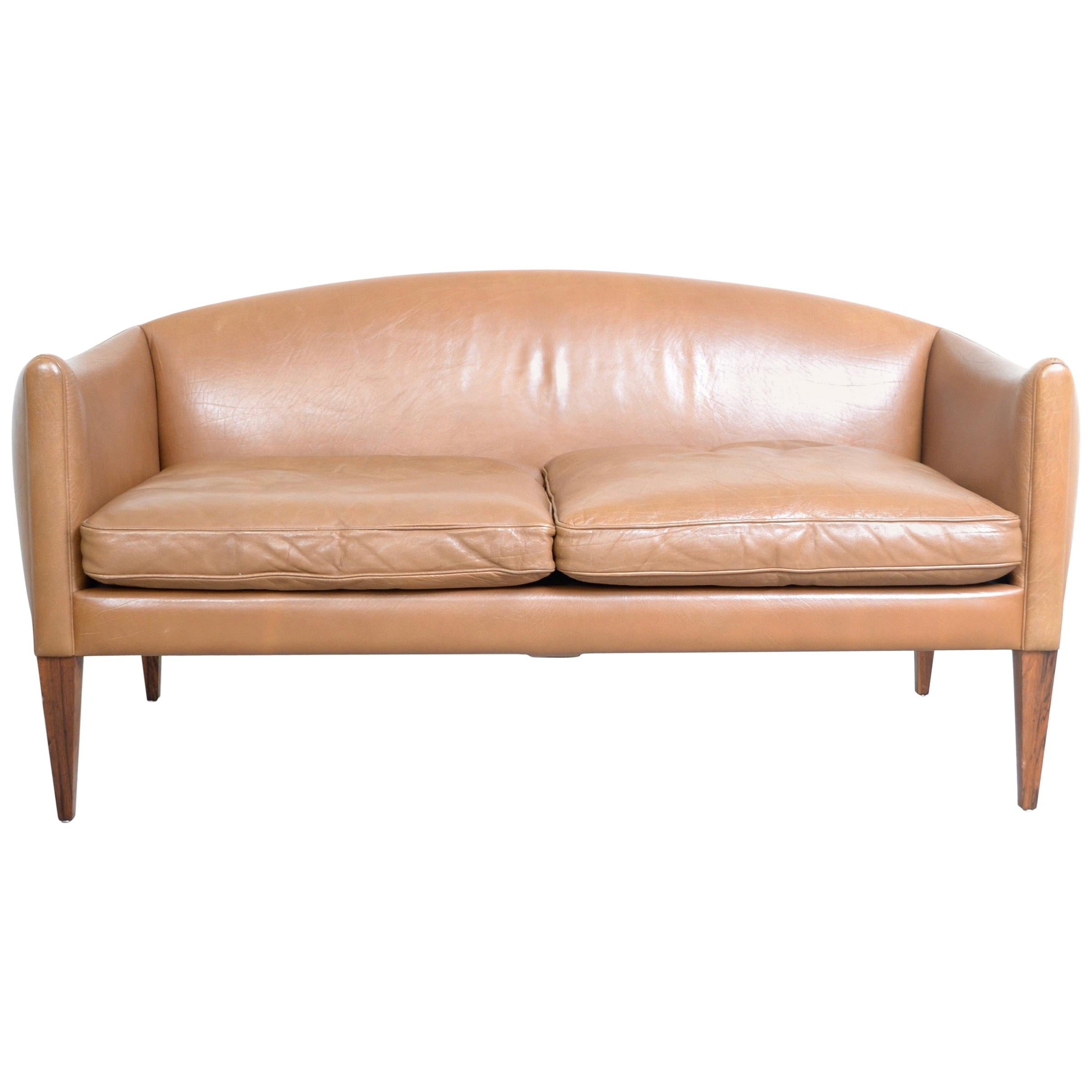 Illum Wikkelso Two-Seat Brown Leather Danish Sofa