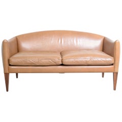 Illum Wikkelso Two-Seat Brown Leather Danish Sofa