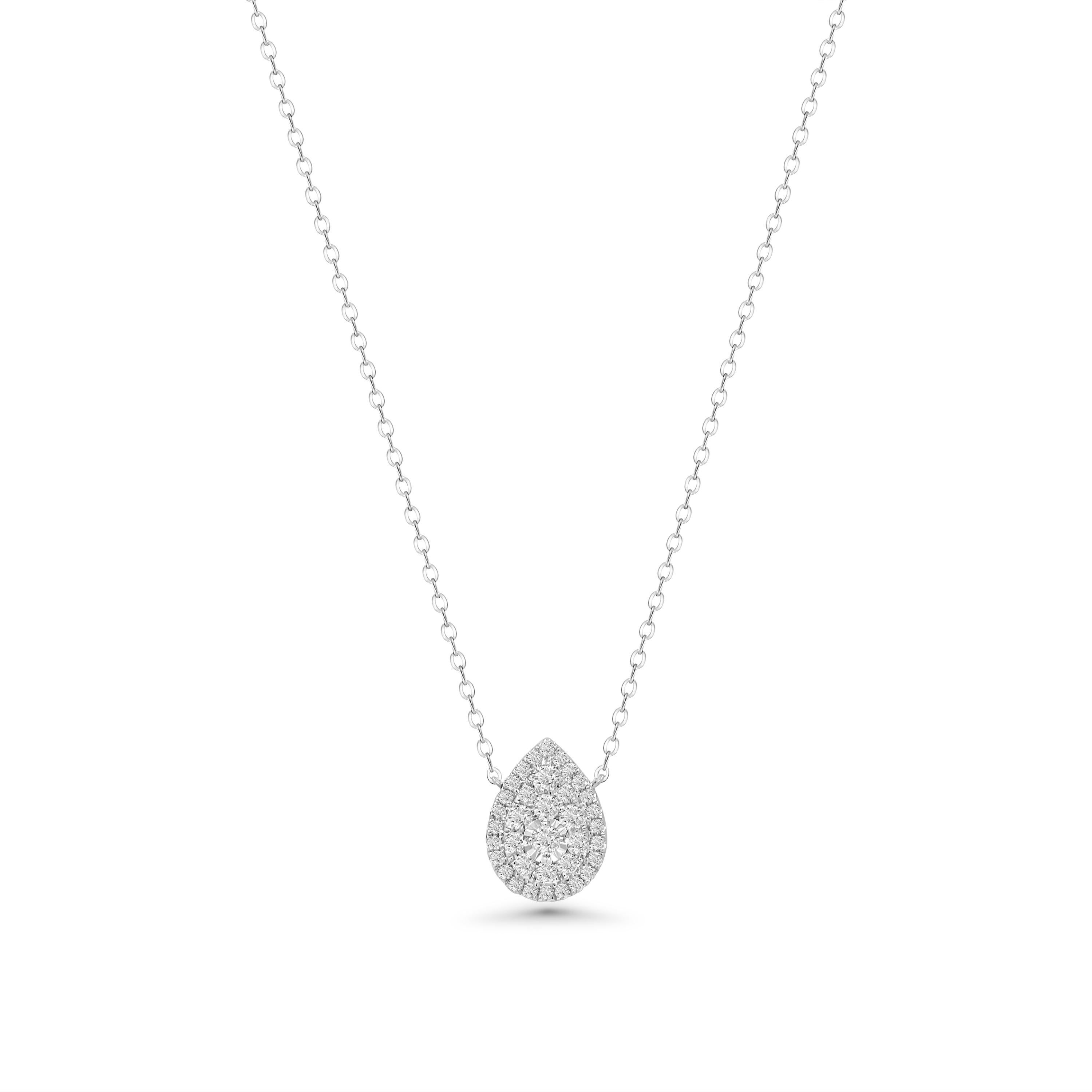 Round Cut Illuminate Pear Double Halo Necklace Carat TW by Rupali Adani Fine Jewellery For Sale