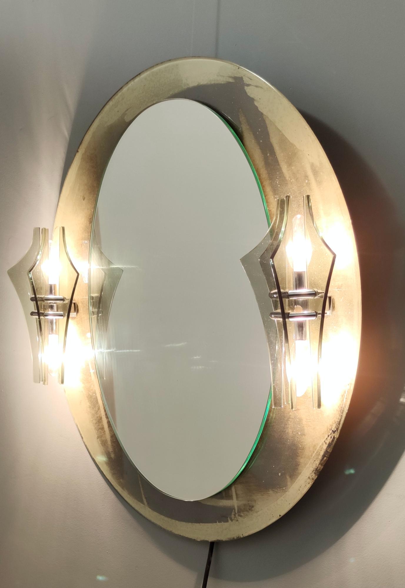 Post-Modern Postmodern Illuminated Artistic Wall Mirror by Metalvetro Galvorame with Sconces
