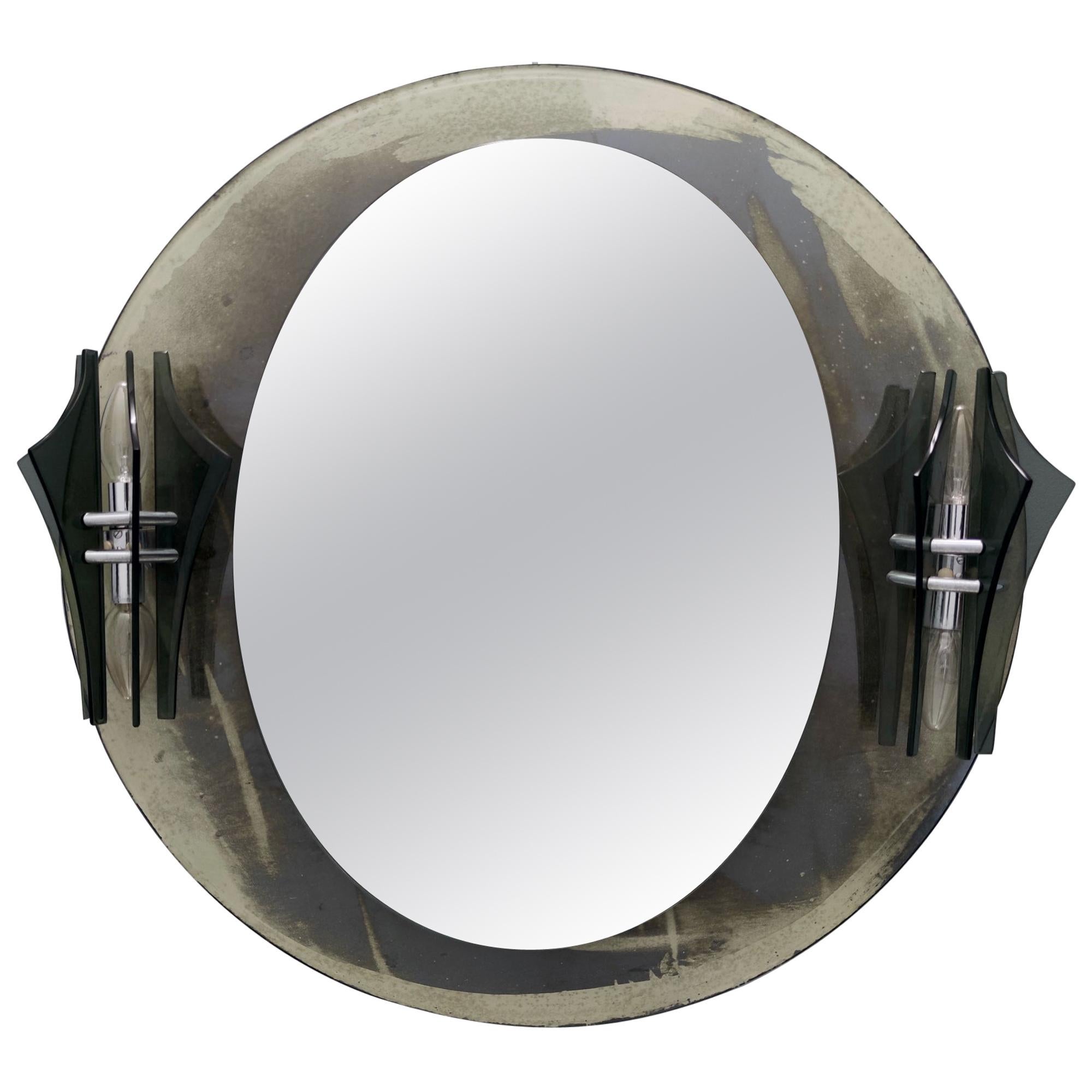 Postmodern Illuminated Artistic Wall Mirror by Metalvetro Galvorame with Sconces