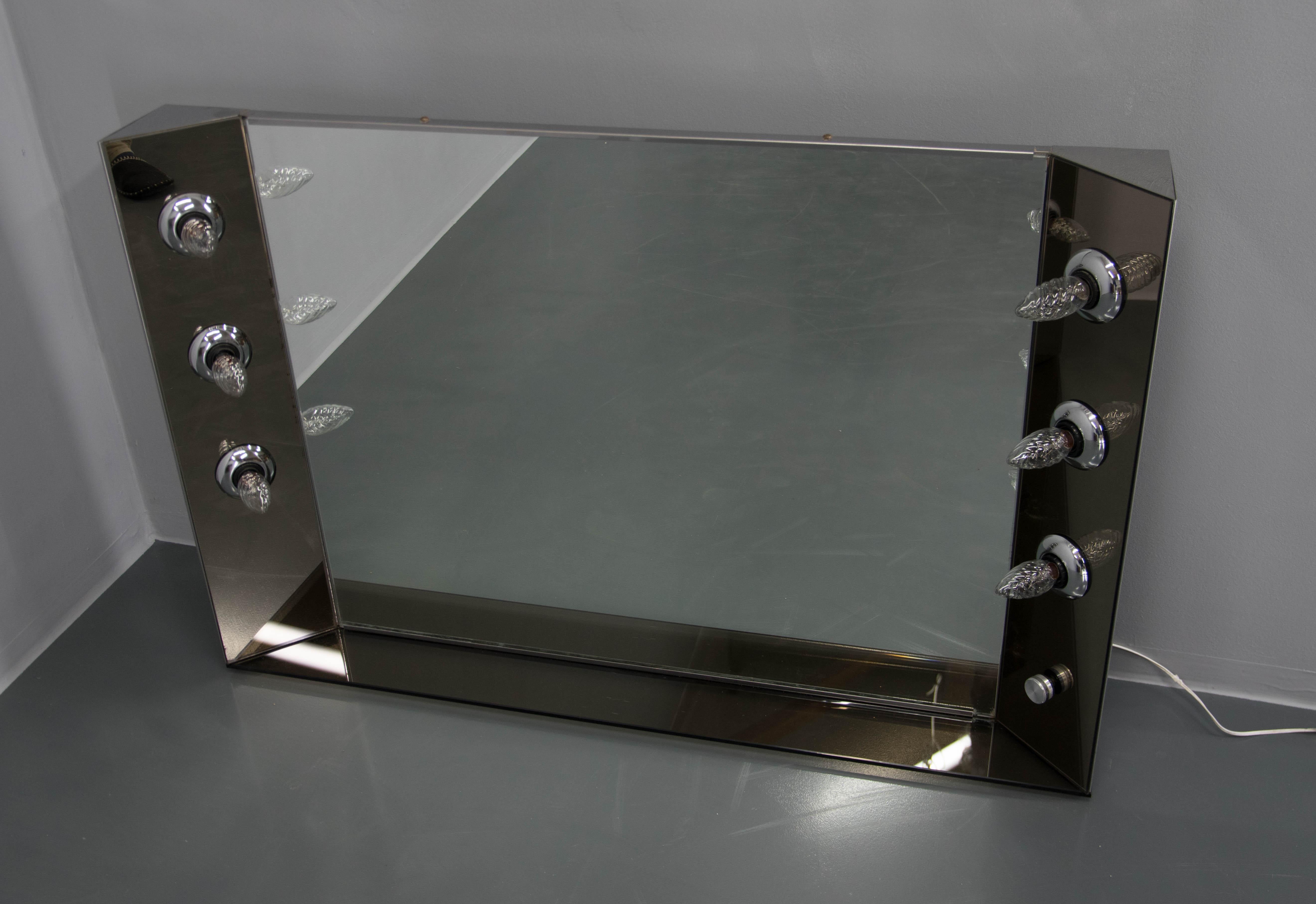 Smoked Glass Illuminated Bathroom Mirror, Italy, 1970s
