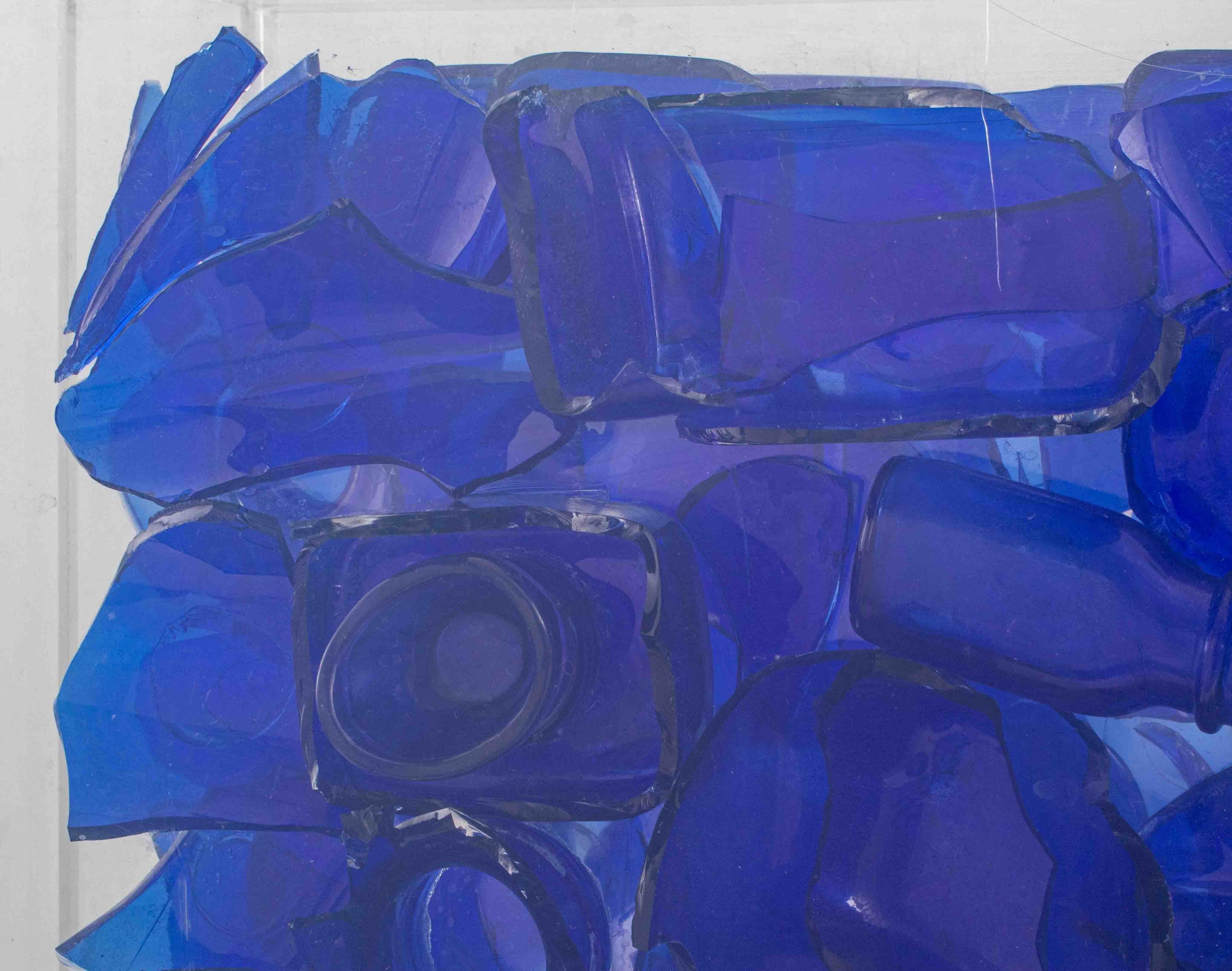 Mid-Century Modern Illuminated Blue Glass Assemblage Art Sculpture