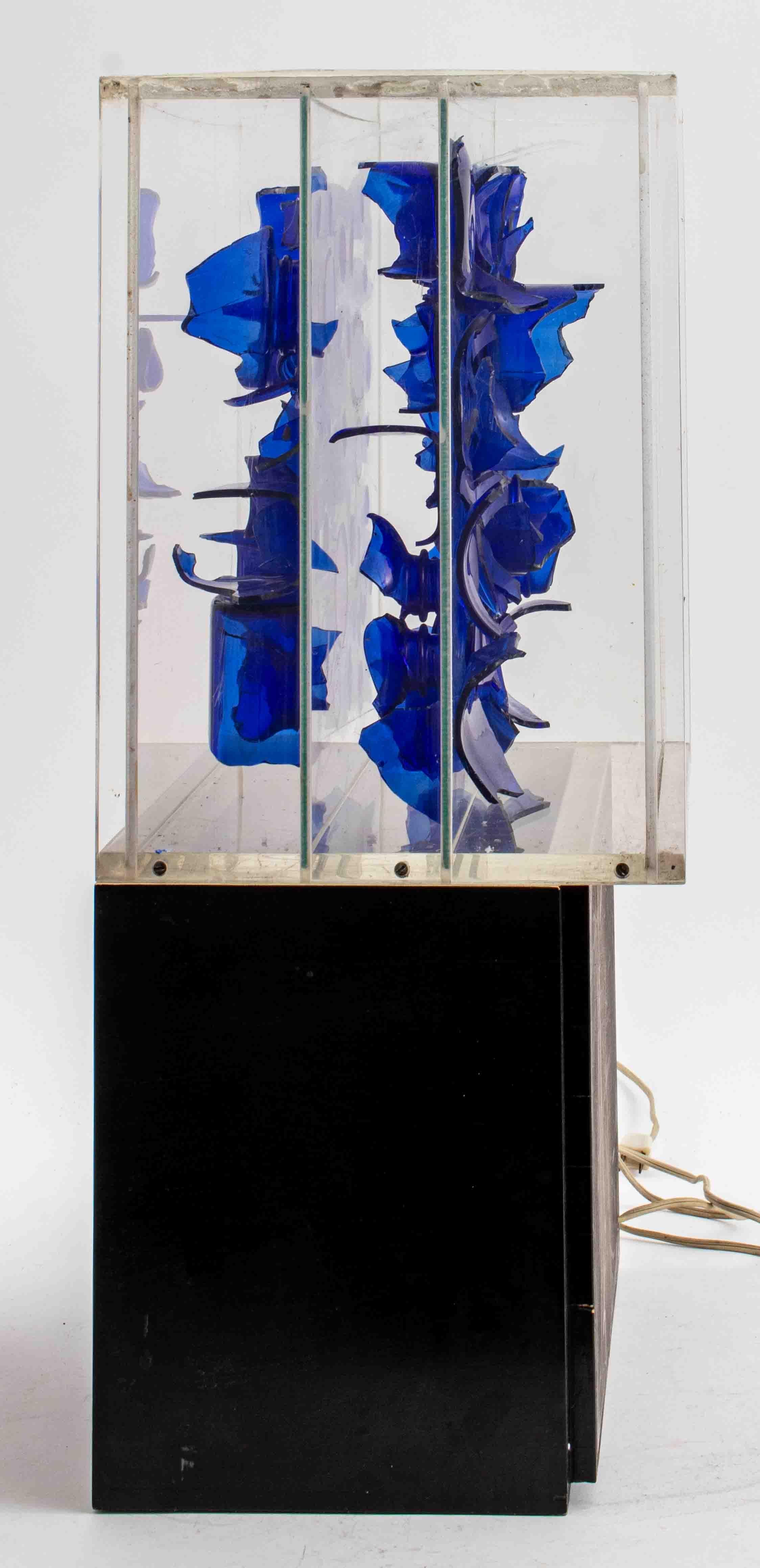 20th Century Illuminated Blue Glass Assemblage Art Sculpture