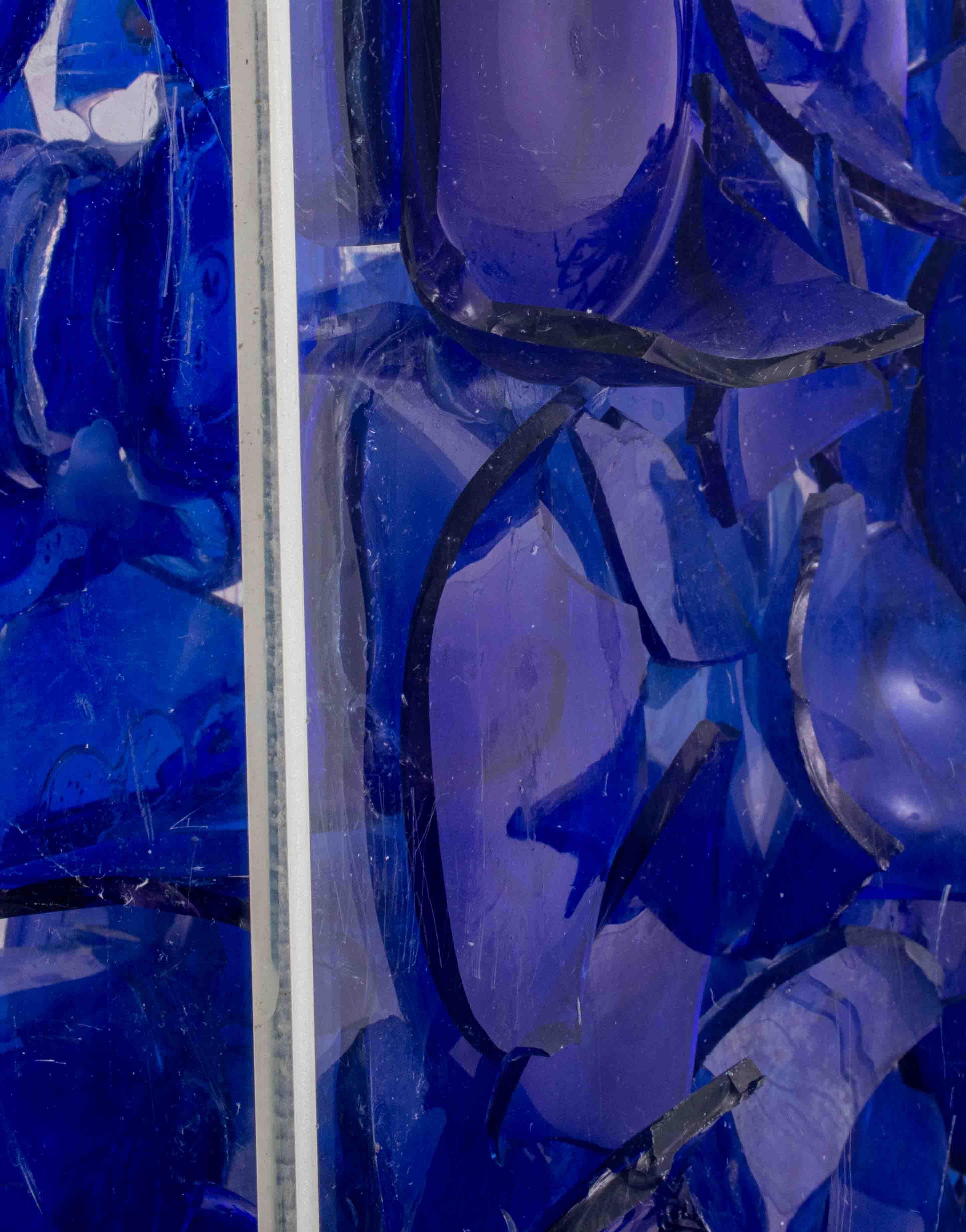 Illuminated Blue Glass Assemblage Art Sculpture 1