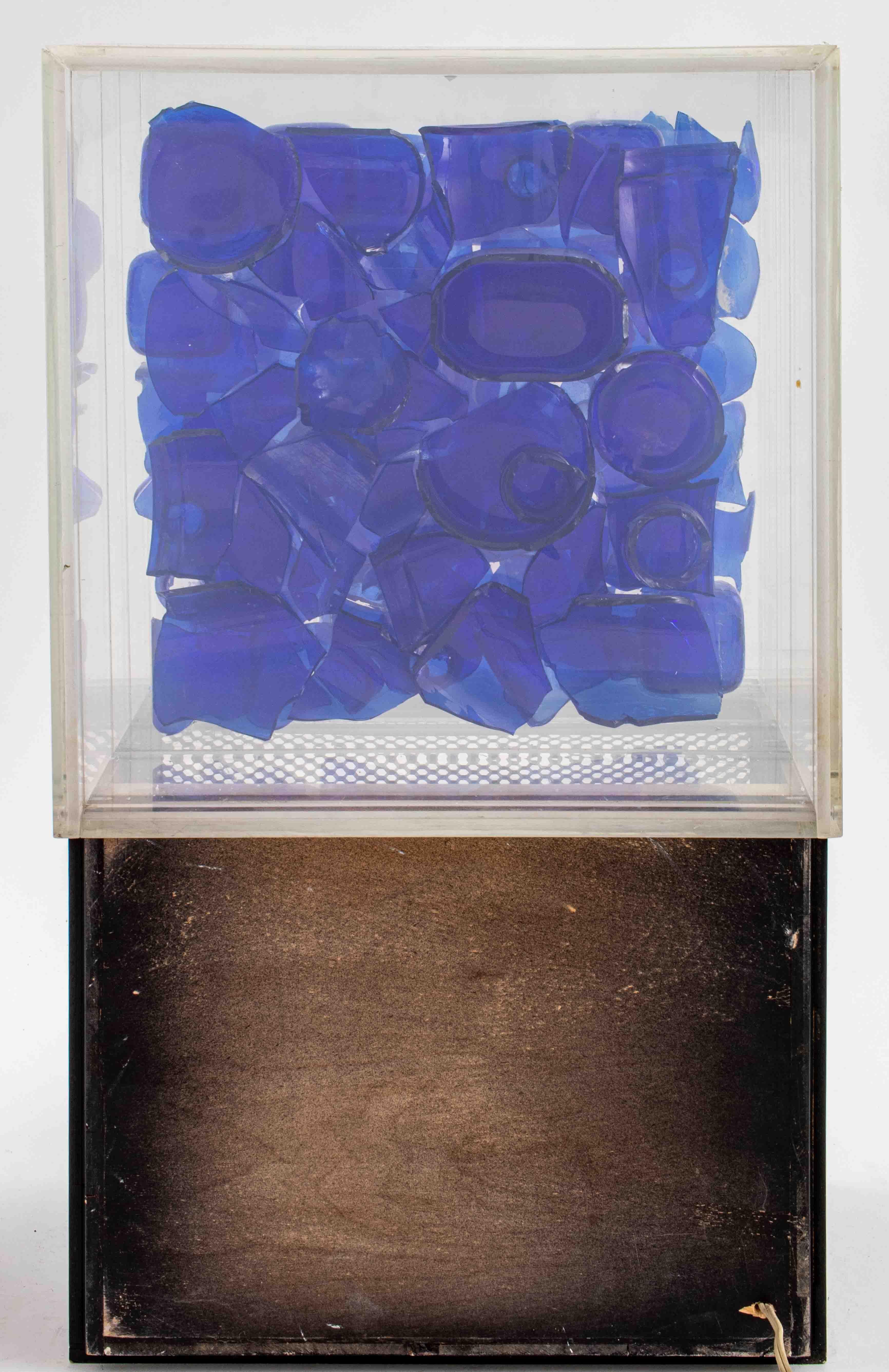 Illuminated Blue Glass Assemblage Art Sculpture 2