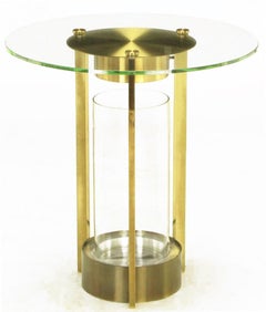 Illuminated Brass and Glass Cylindrical End Table, Dorothy Thorpe, Attributed