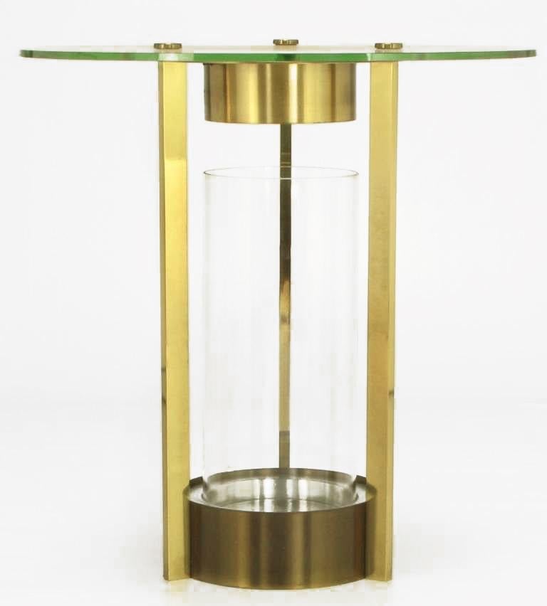 Mid-Century Modern Illuminated Brass and Glass Cylindrical End Table, Dorothy Thorpe, Attributed