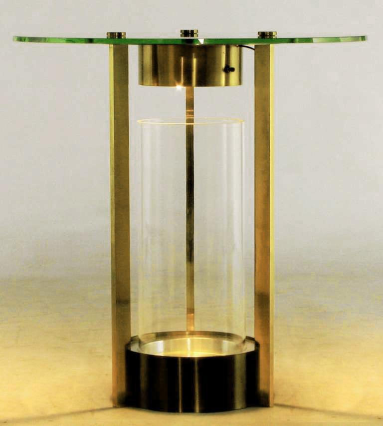 American Illuminated Brass and Glass Cylindrical End Table, Dorothy Thorpe, Attributed