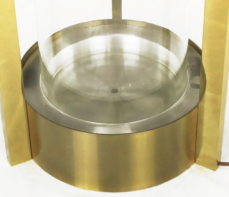Aluminum Illuminated Brass and Glass Cylindrical End Table, Dorothy Thorpe, Attributed