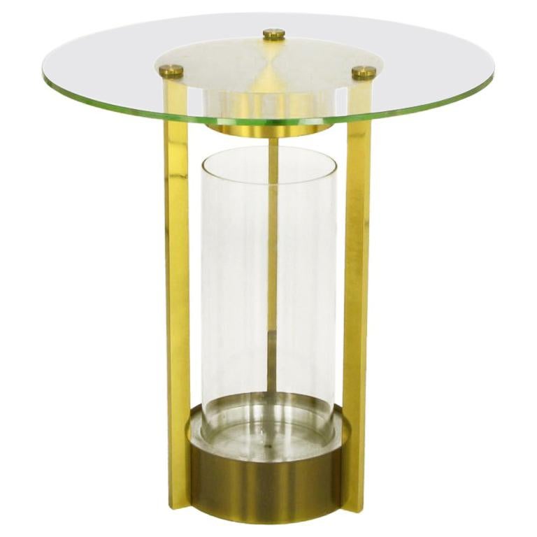 Illuminated Brass and Glass Cylindrical End Table, Dorothy Thorpe, Attributed