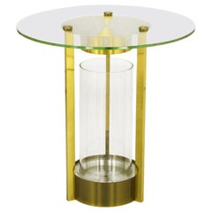 Vintage Illuminated Brass and Glass Cylindrical End Table, Dorothy Thorpe, Attributed