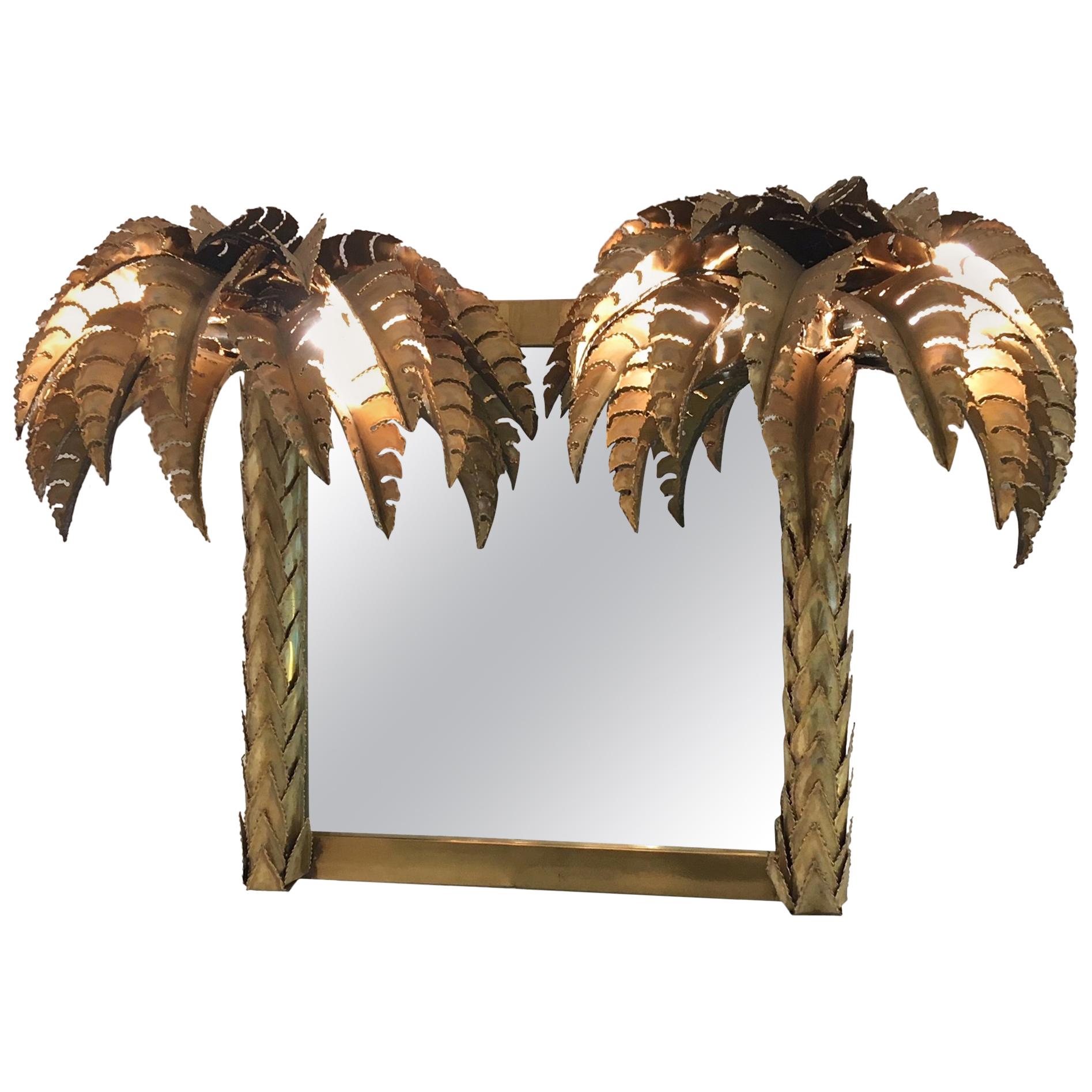 Illuminated Brass Palm Tree Mirror