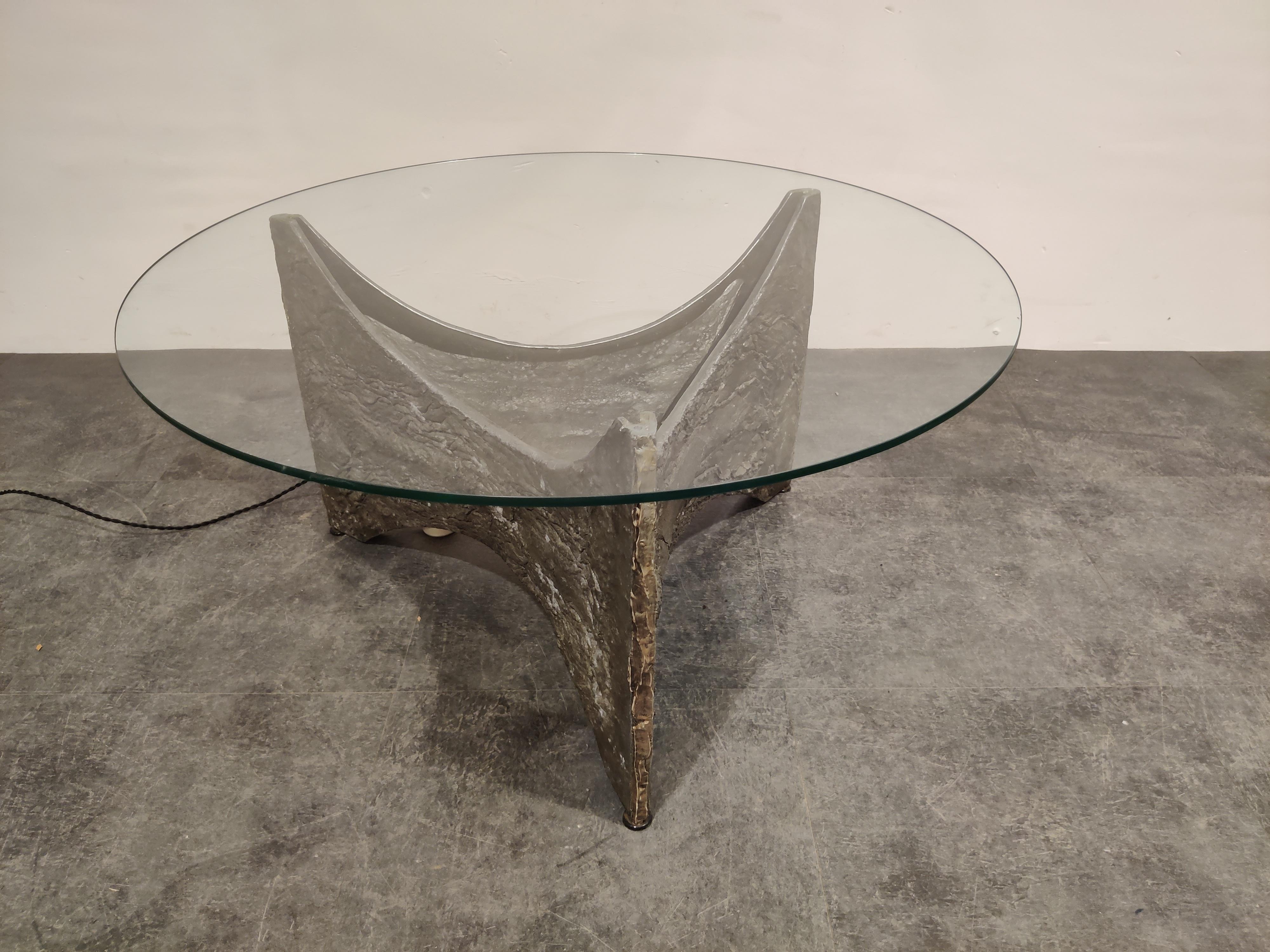 Belgian Illuminated Brutalist Coffee Tables, Set of 2, 1970s For Sale