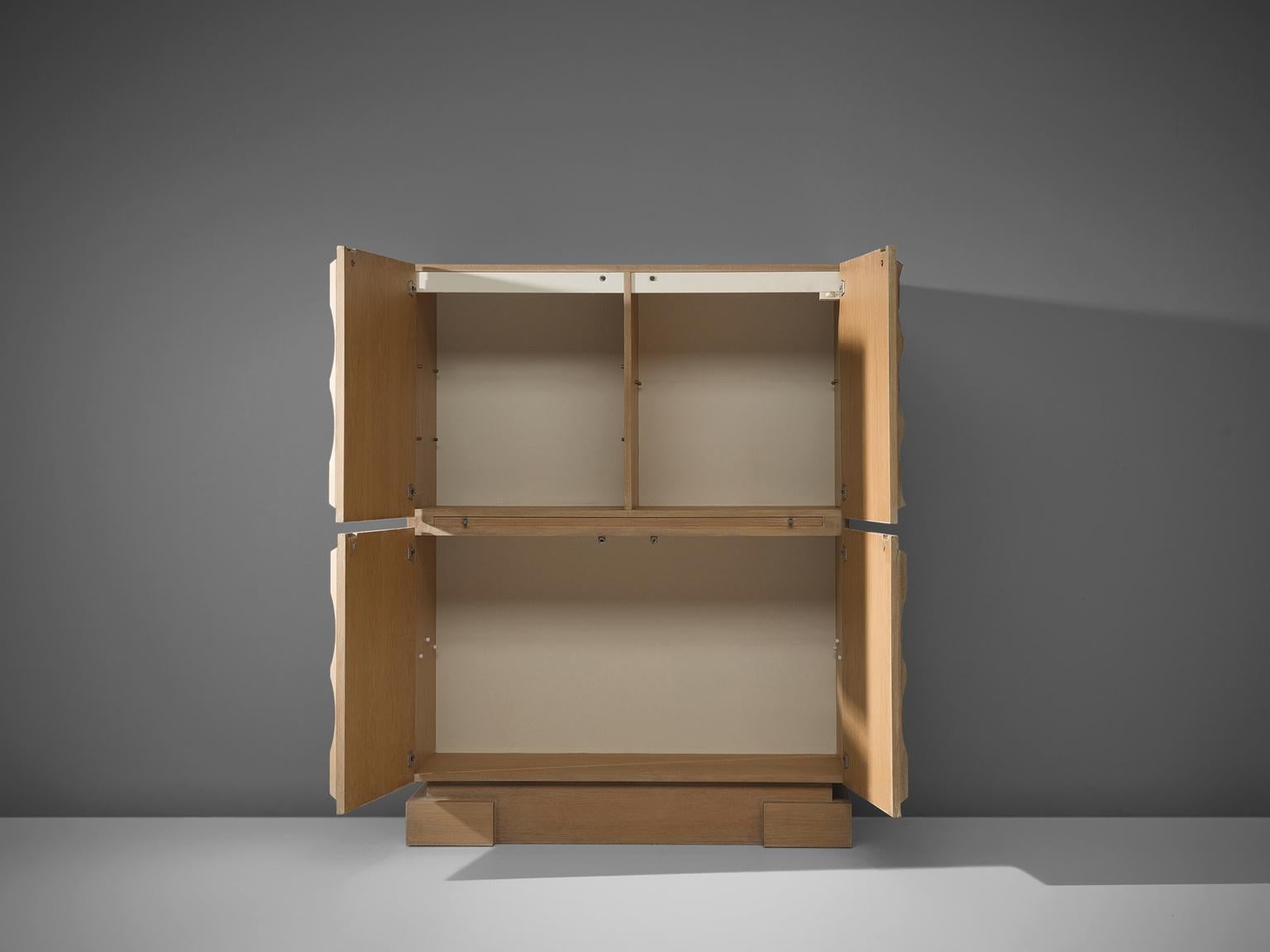 Illuminated Brutalist High Cabinet with Structured Oak Doors 4