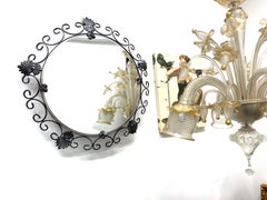 Illuminated Brutalist Wrought Iron Frame Wall Mirror, Germany, 1970s