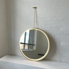 Illuminated Ceiling Suspended Orbis Round Mirror Brass Frame