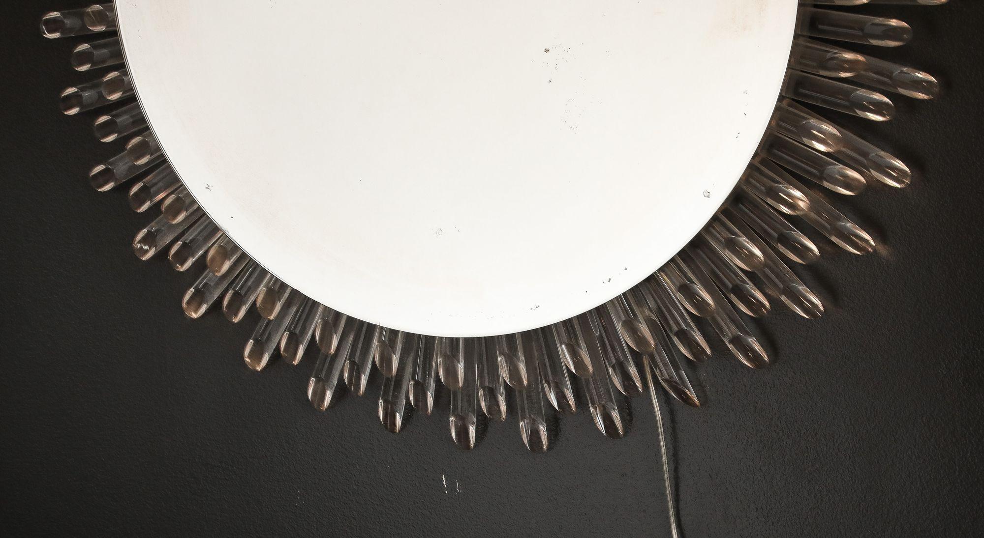 German Illuminated Circular Sunburst Mirror For Sale