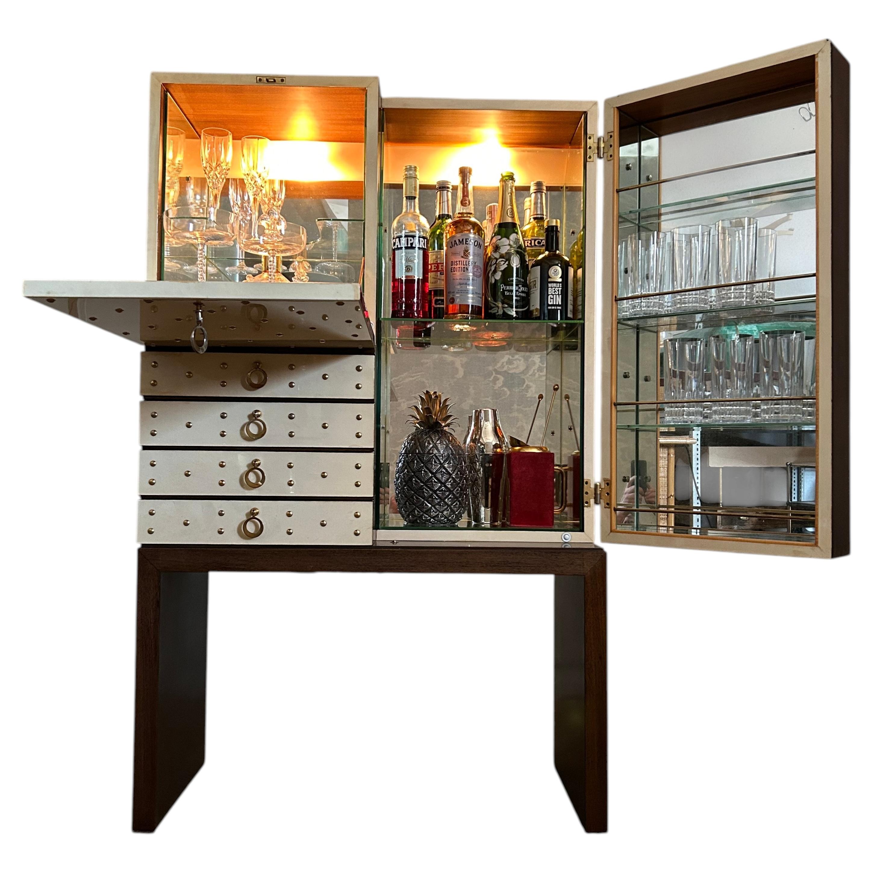 Illuminated Dry Bar Cabinet In Ivory White, by ALdo Tura, Italy. 1960's