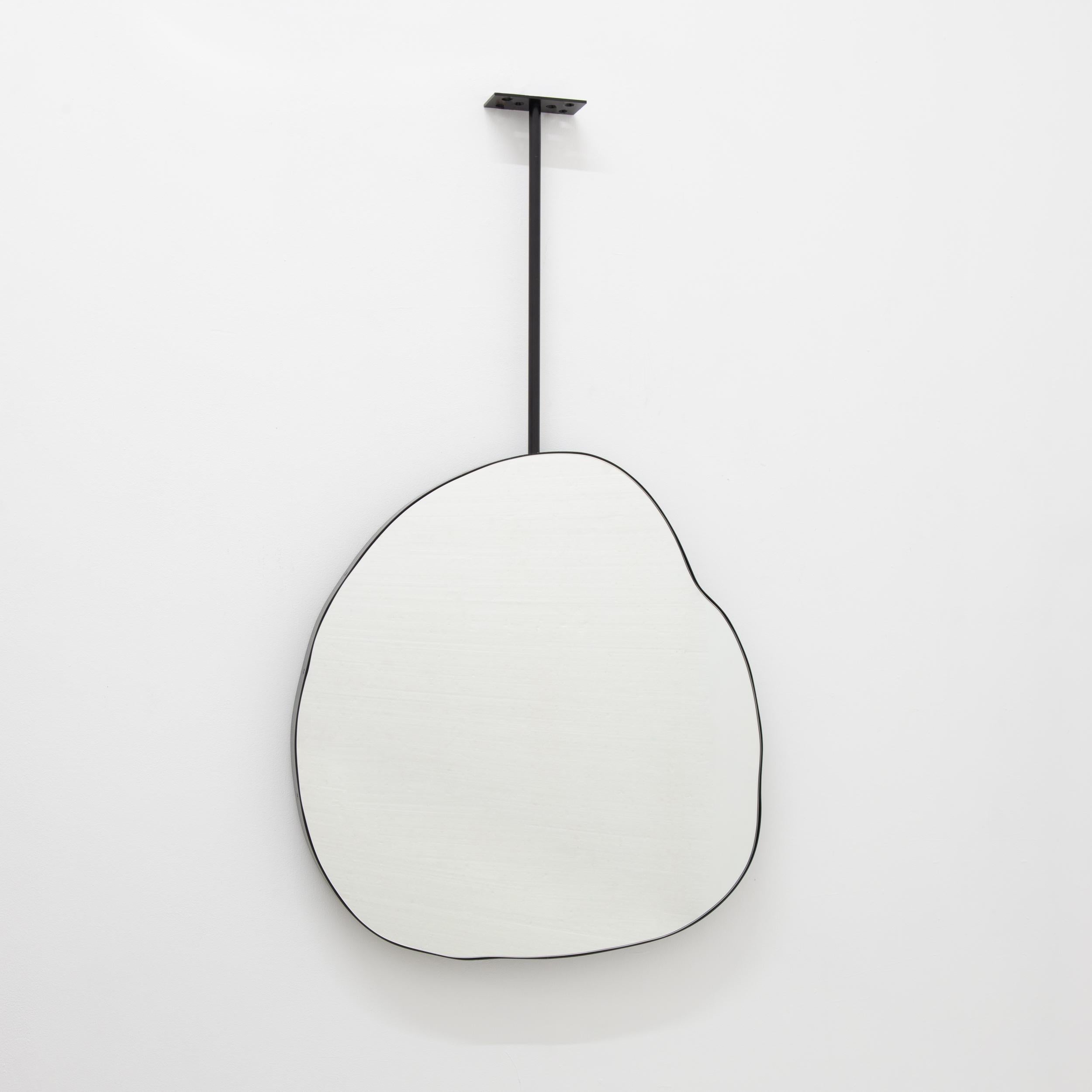 Illuminated Ergon Ceiling Suspended Organic Irregular Mirror, Modern Black Frame For Sale 4