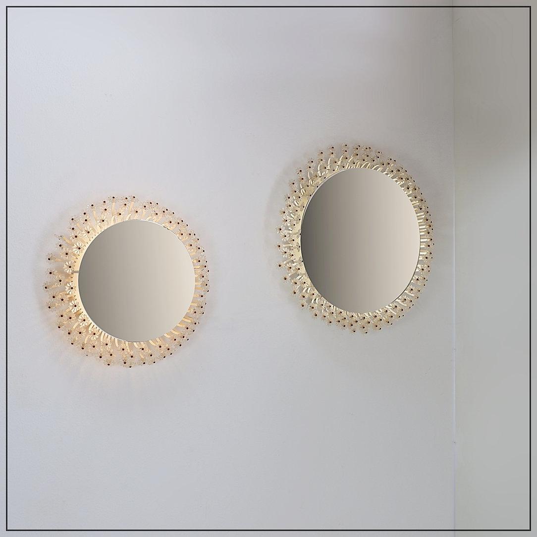 Métal Miroir illuminé à fleurs (Ø 30cm) par Emil Stejnar pour Rupert Nikoll - 1960s en vente
