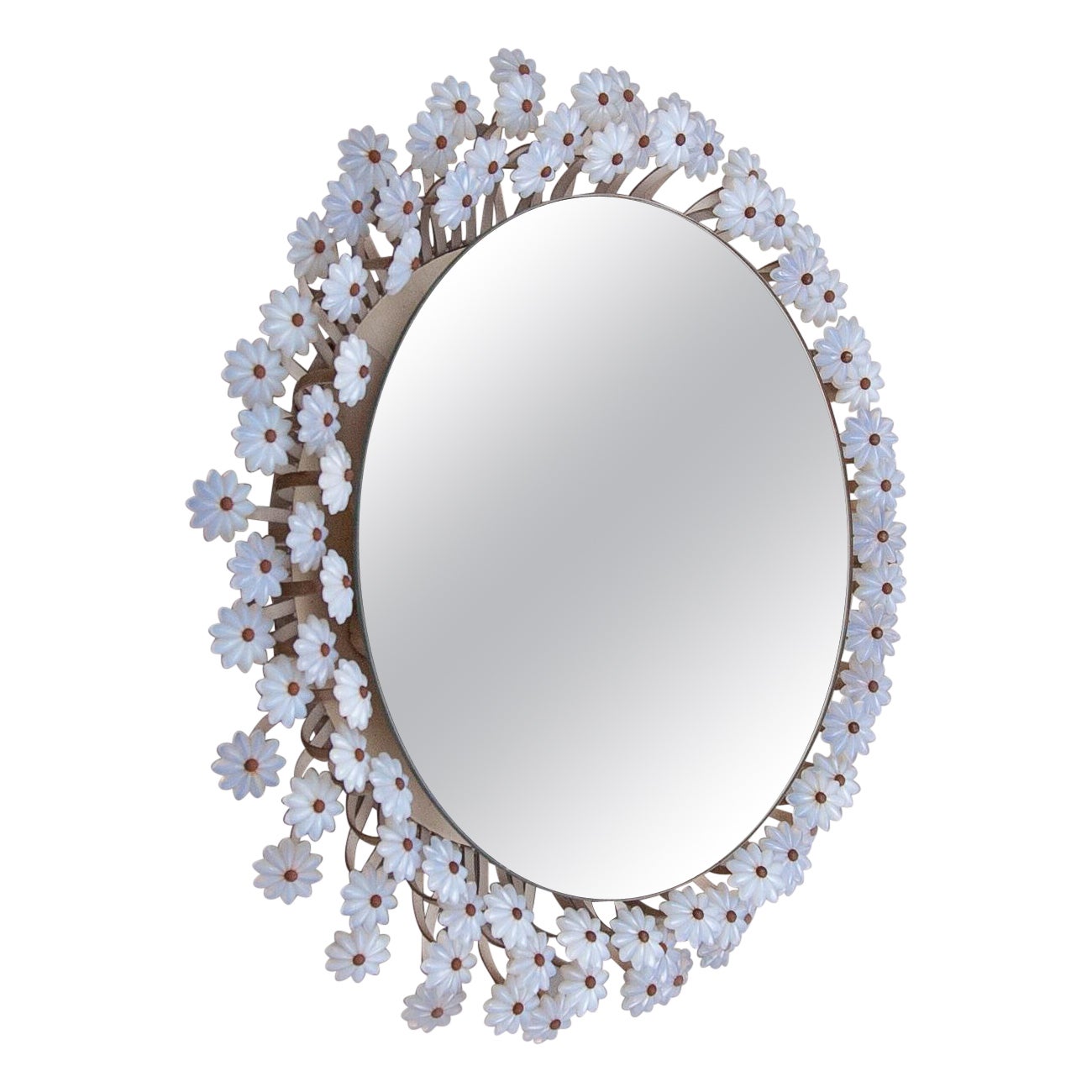 Illuminated Flower Wall mounted Round Mirror by Münchner Zierspiegel, 1960s