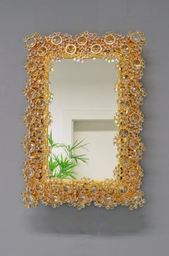 Illuminated Gilt Mirror Made by Palwa, Germany 1970s, Gold Colored