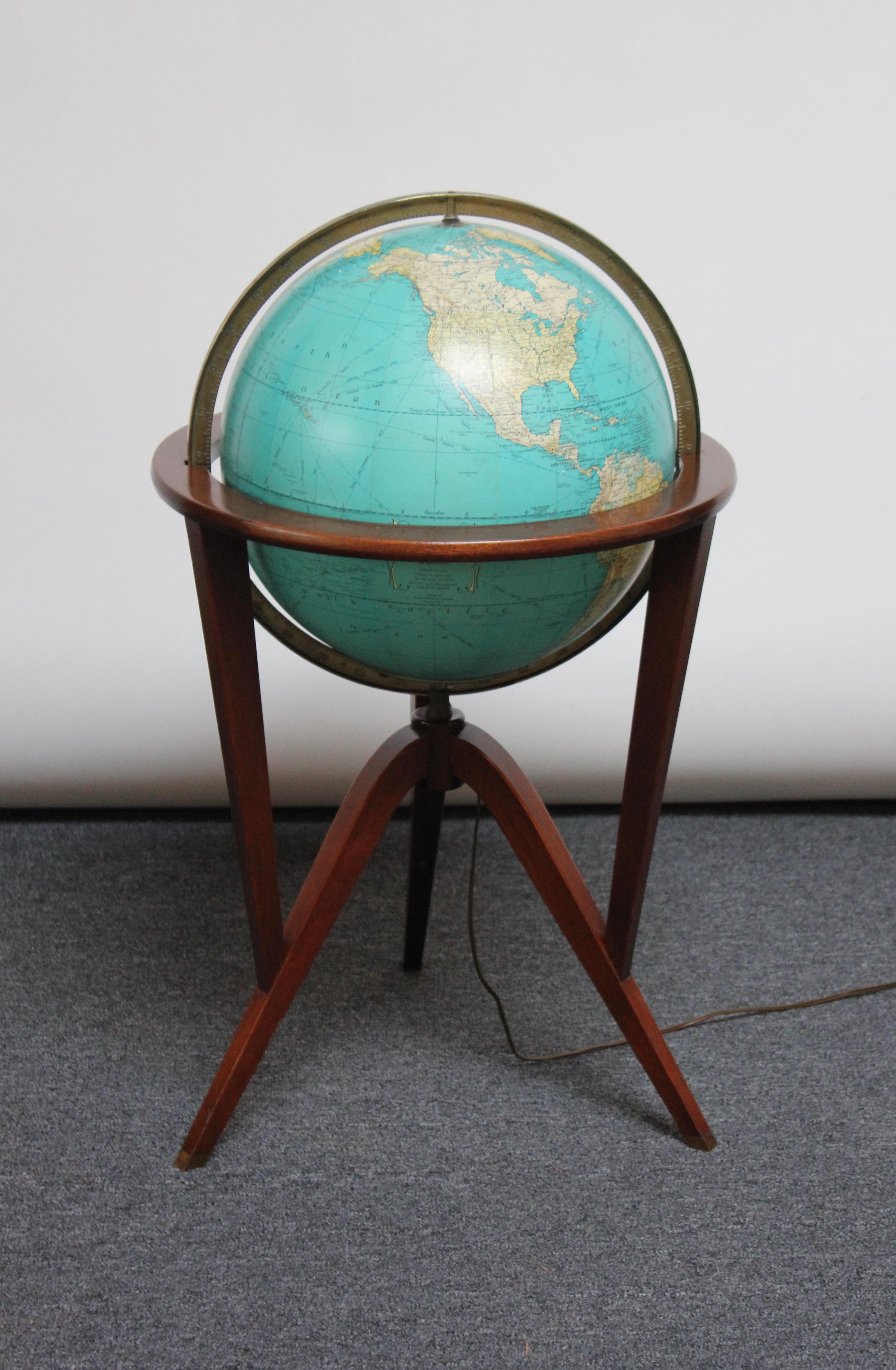 Illuminated Glass World Globe on Mahogany Stand by Edward Wormley for Dunbar For Sale 6