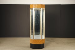 Illuminated Hexagonal Display Cabinet w Mirrored Back & Glass Shelves, c 1970s