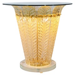 Illuminated Italian Side Table with Murano Glass Leaf Decor