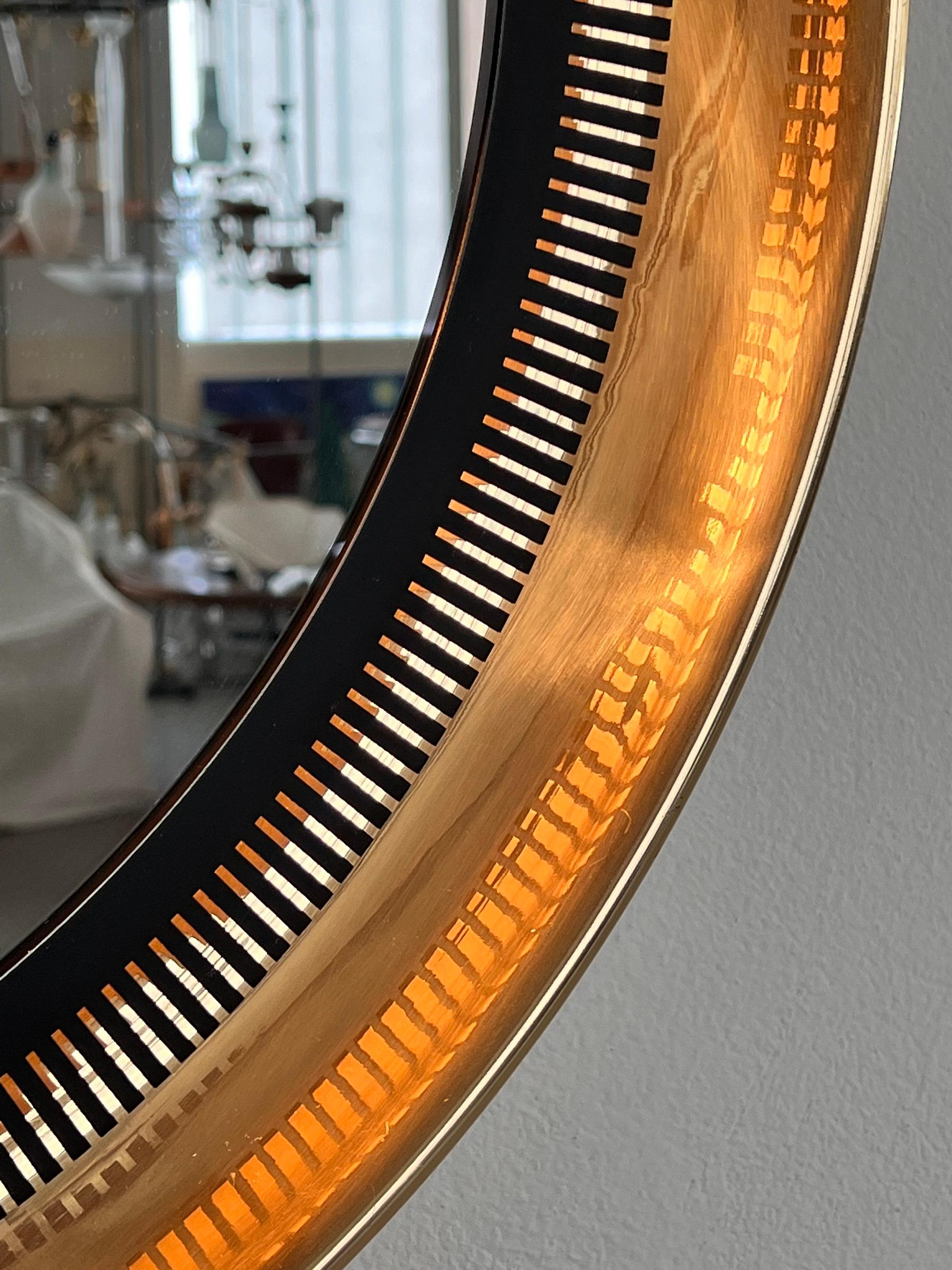 Large Wall Mirror with Illuminated Brass Frame by Vereinigte Werkstätten 7