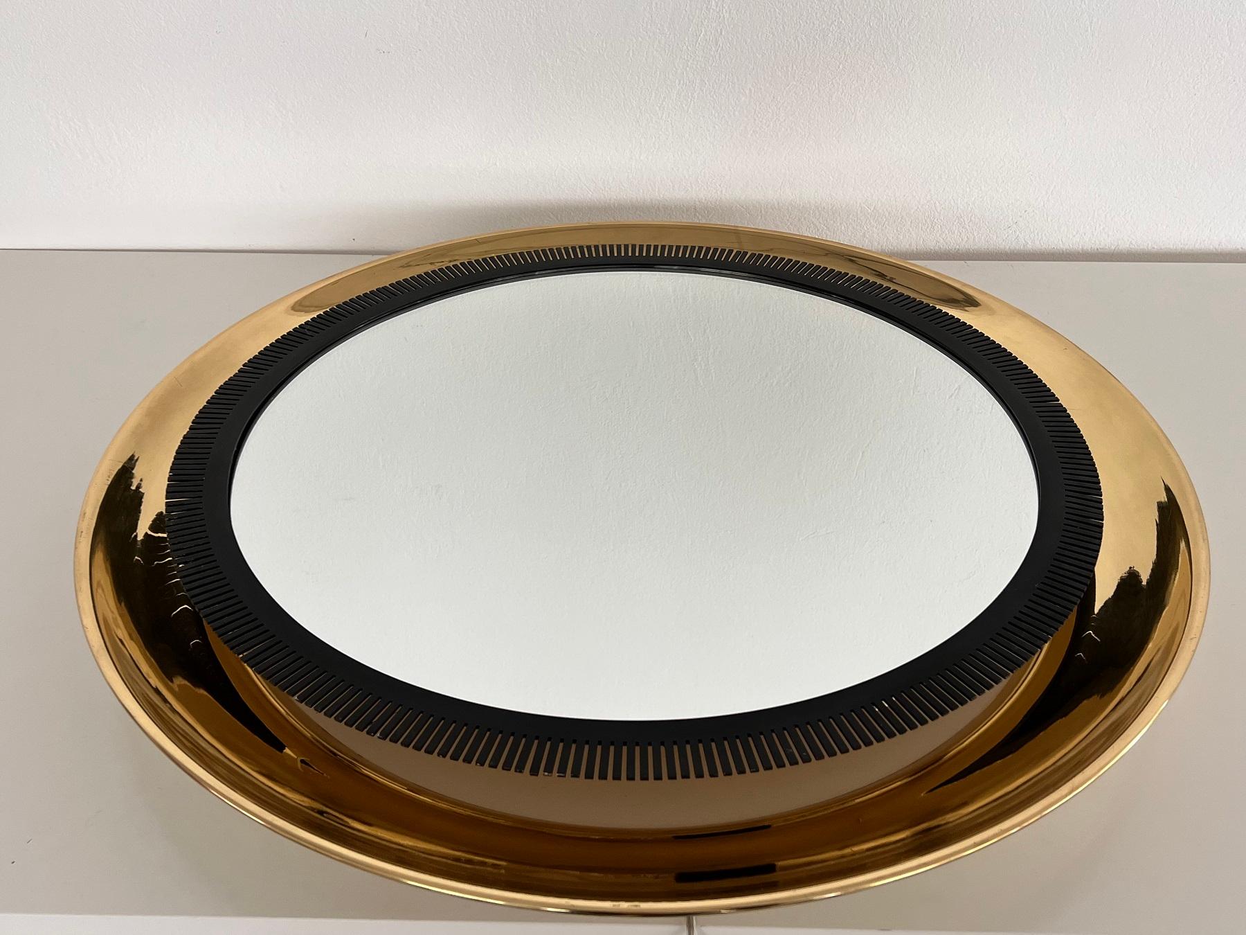 Large Wall Mirror with Illuminated Brass Frame by Vereinigte Werkstätten 8