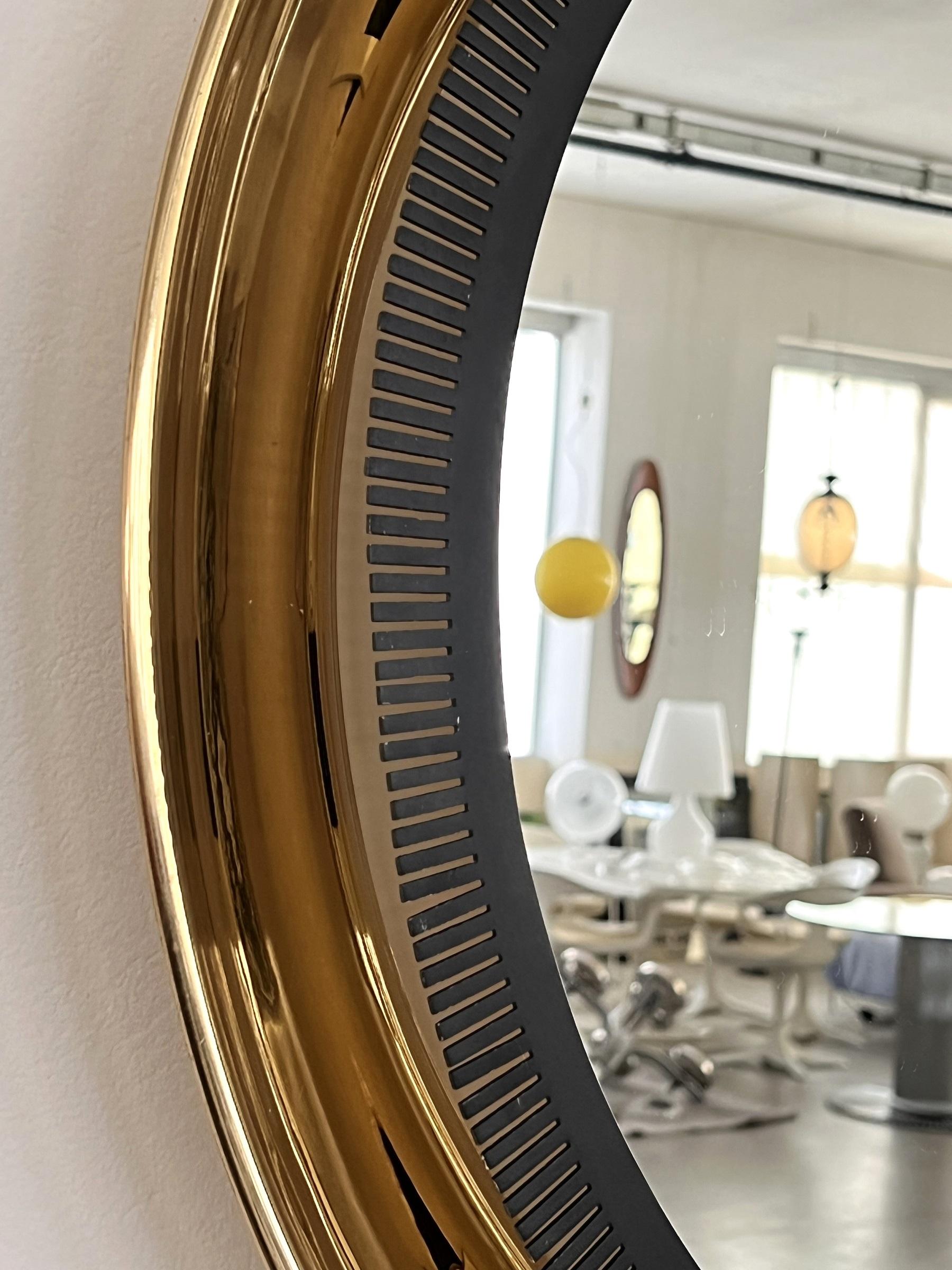 Late 20th Century Illuminated Large Wall Mirror with Brass Frame by Vereinigte Werkstätten For Sale