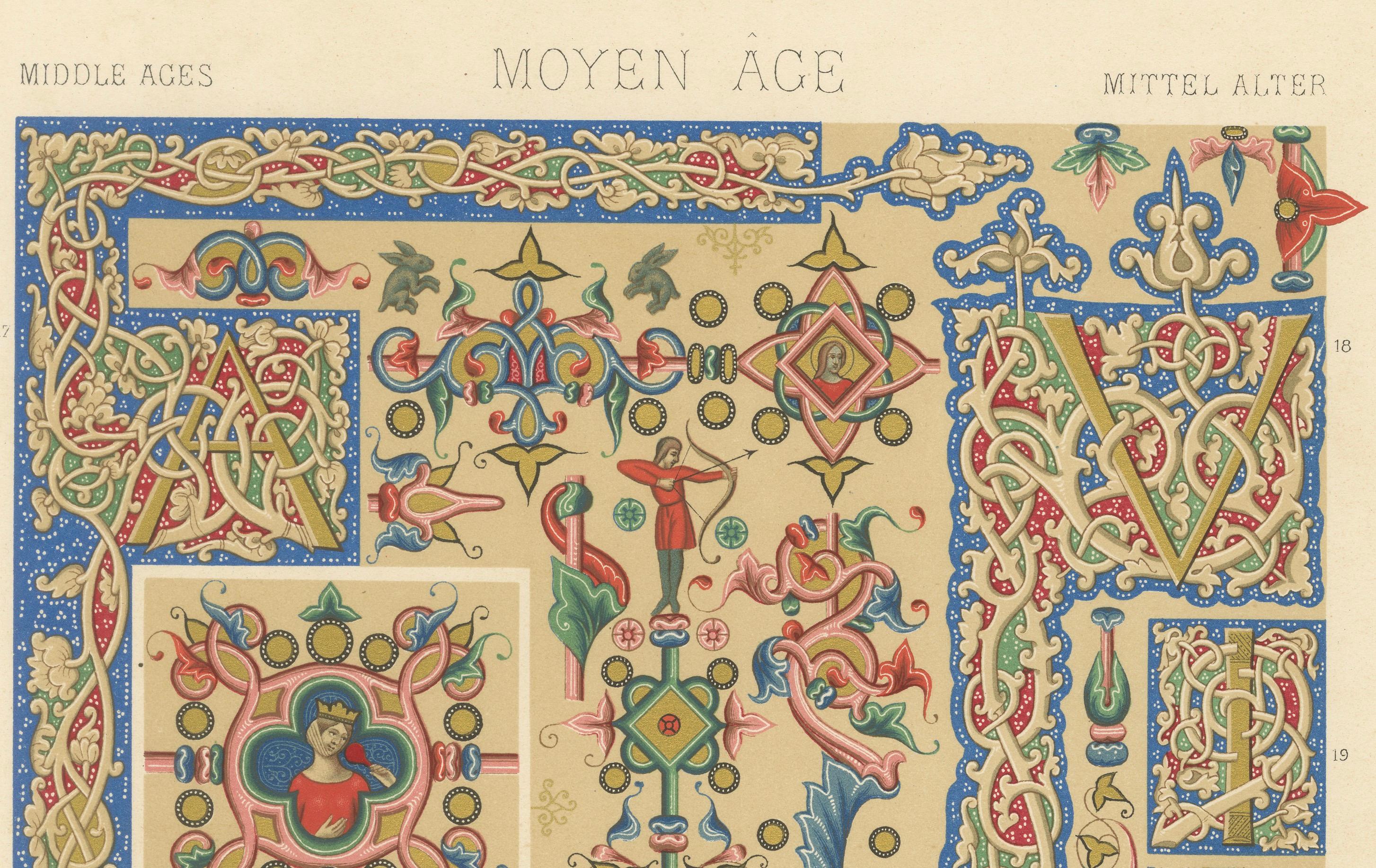 Illuminated Manuscripts Ornament - Mittelalter Dekorative Bordüren und Motive 1869 (Französisch) im Angebot