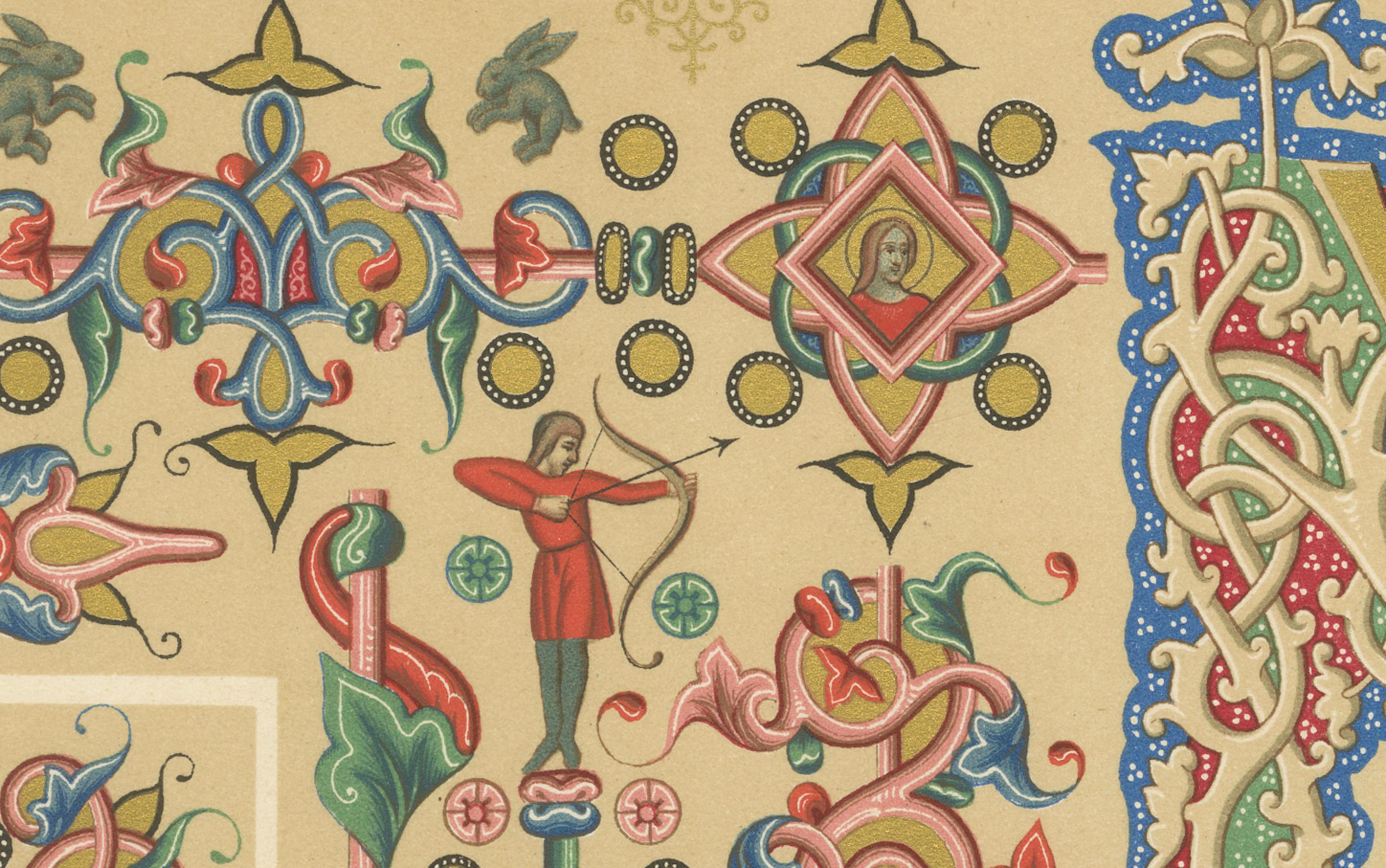 Illuminated Manuscripts Ornament - Mittelalter Dekorative Bordüren und Motive 1869 (19. Jahrhundert) im Angebot