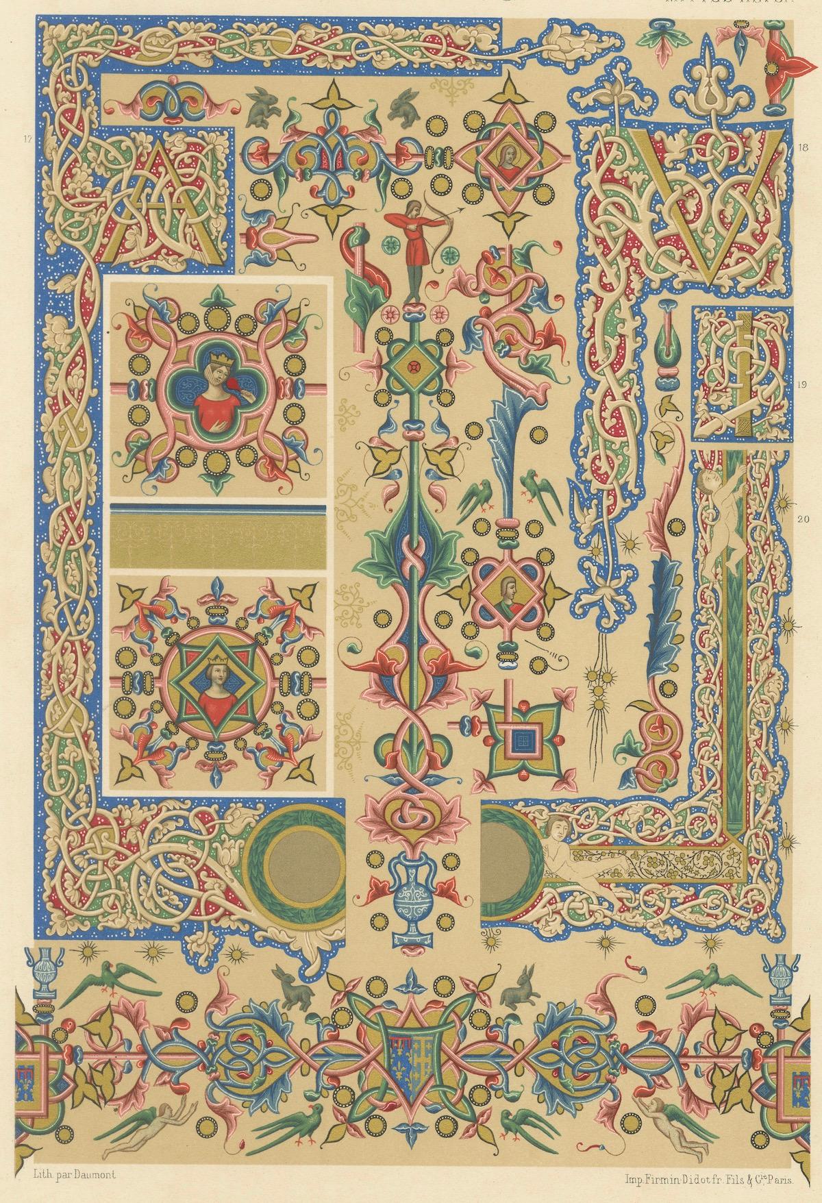 Illuminated Manuscripts Ornament - Mittelalter Dekorative Bordüren und Motive 1869 (Papier) im Angebot