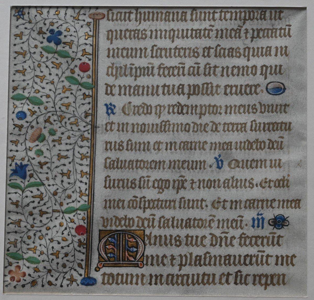 Gothique Parchemin de manuscrit enluminé, période gothique, 15e siècle en vente