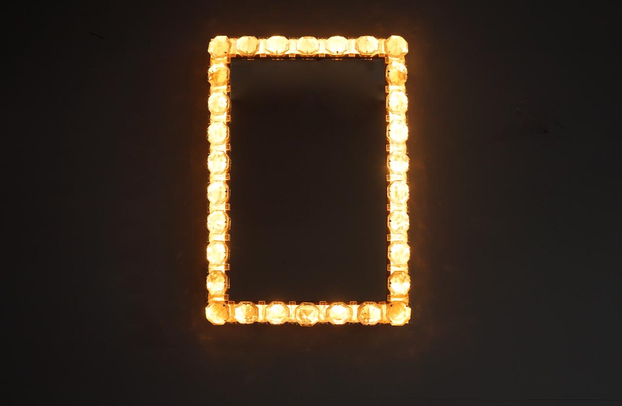 Mid-Century Modern Illuminated Mirror in Brass and Crystal Glass by Palwa, 1960s