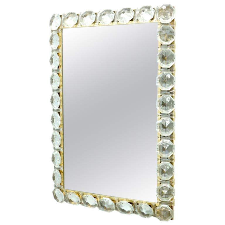 Illuminated Mirror in Brass and Crystal Glass by Palwa, 1960s