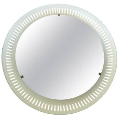 Illuminated Mirror Round Yellow White Perforated Stilnovo Sarfatti Style, 1950s