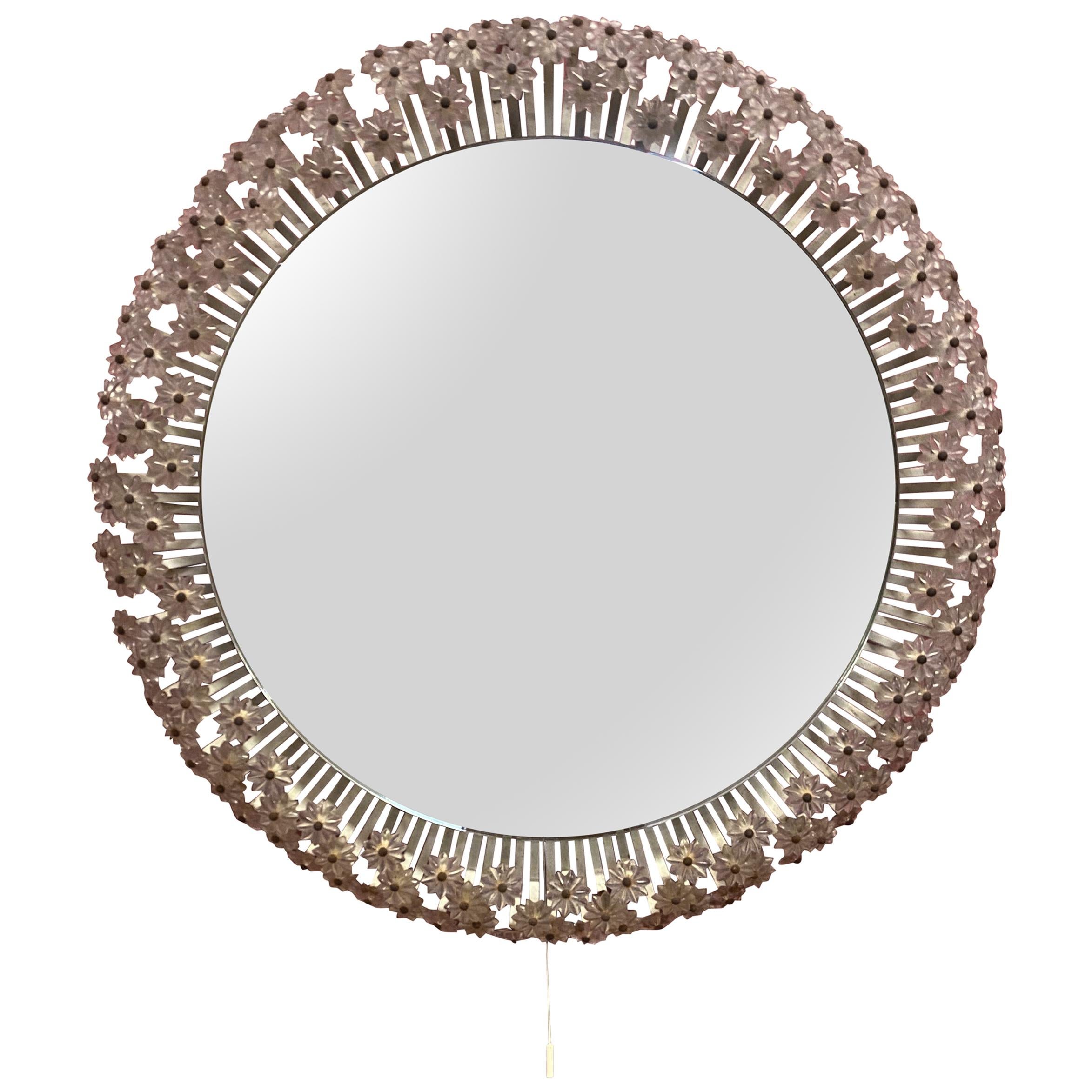 Illuminated Mirror with Floral Frame by Emil Stejnar