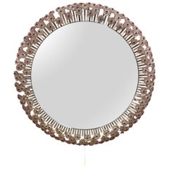 Retro Illuminated Mirror with Floral Frame by Emil Stejnar