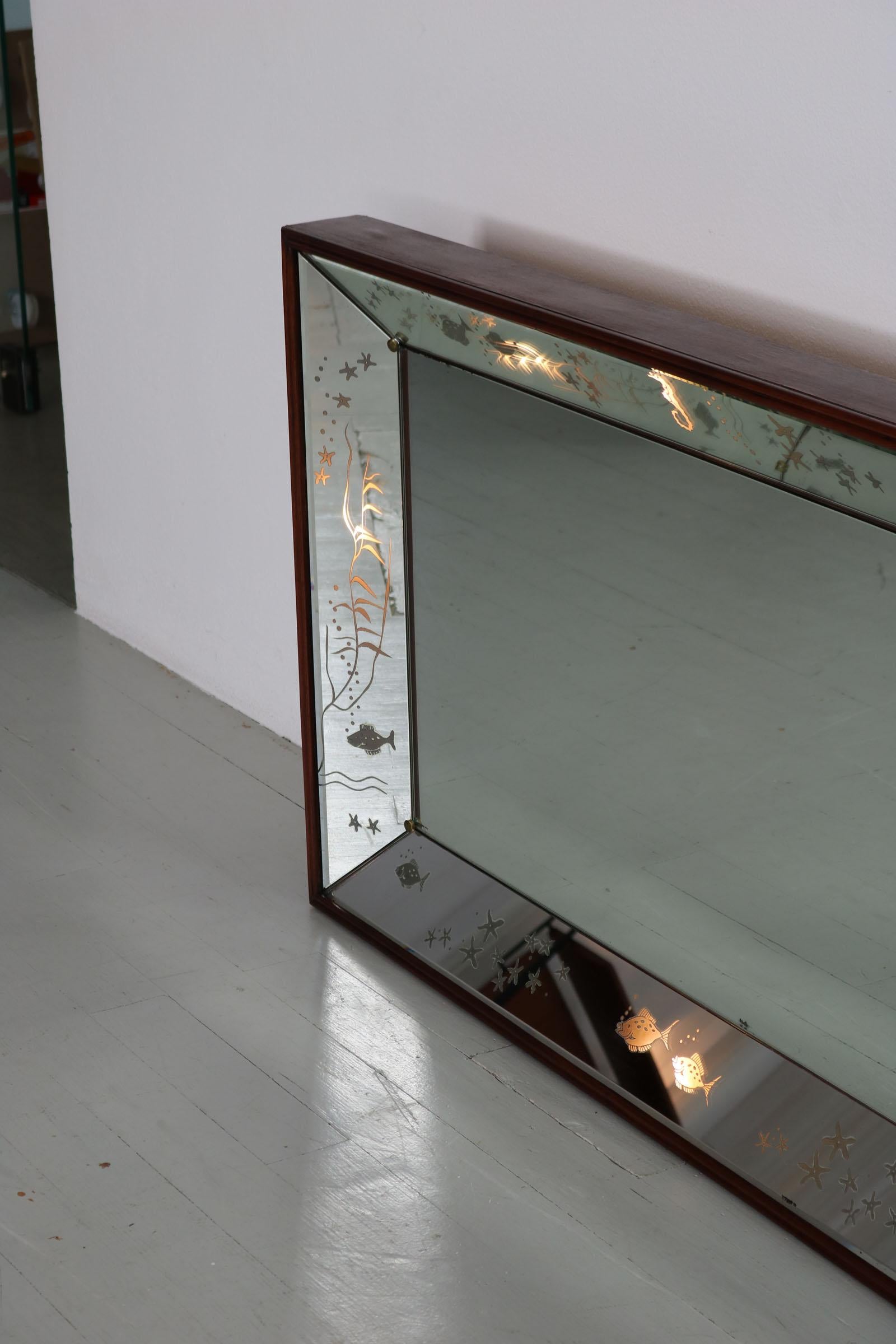 Miroir rétro-éclairé Osvaldo Borsani avec motif marin, Italie, années 1950 en vente 6