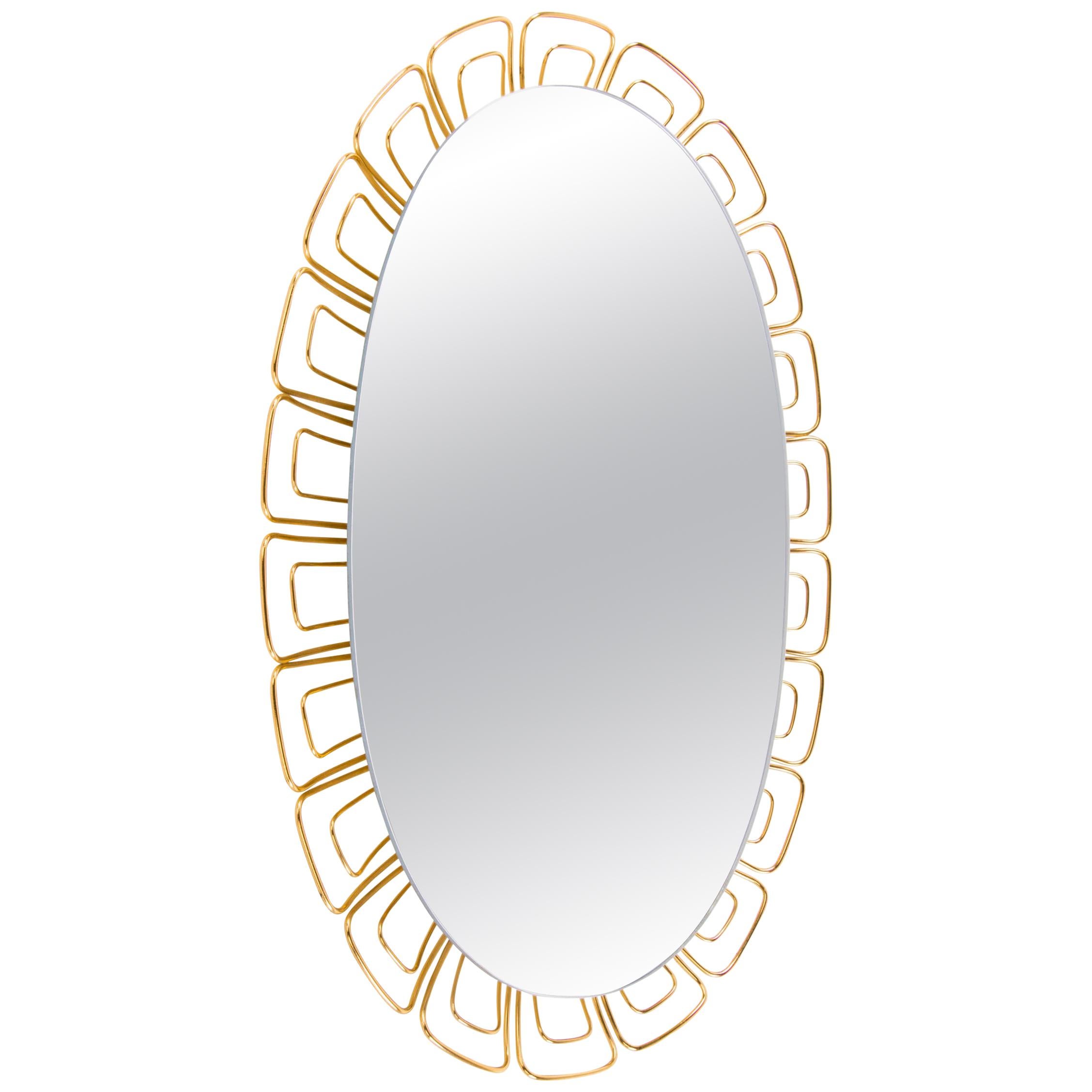 Illuminated Oval 26" Backlit Mirror Glass & Brass by Hillebrand, Germany 1950s For Sale