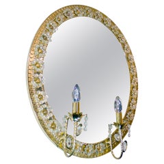 Illuminated Oval Mirror Crystal & Gilt Brass by Palwa, Germany 1960