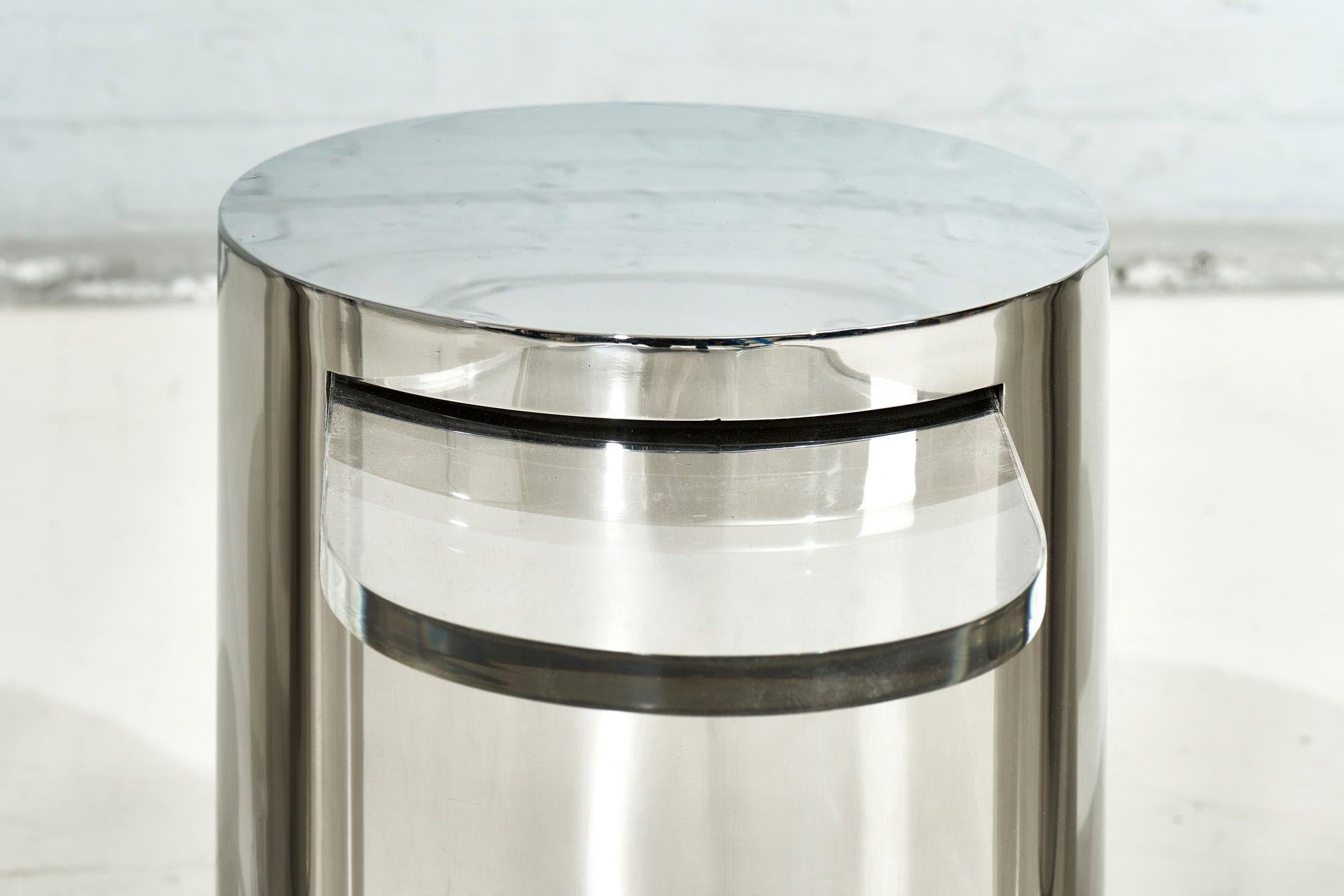 Late 20th Century Illuminated Pair Brueton Chrome Drum Cantilevered Side/End Tables, 1970