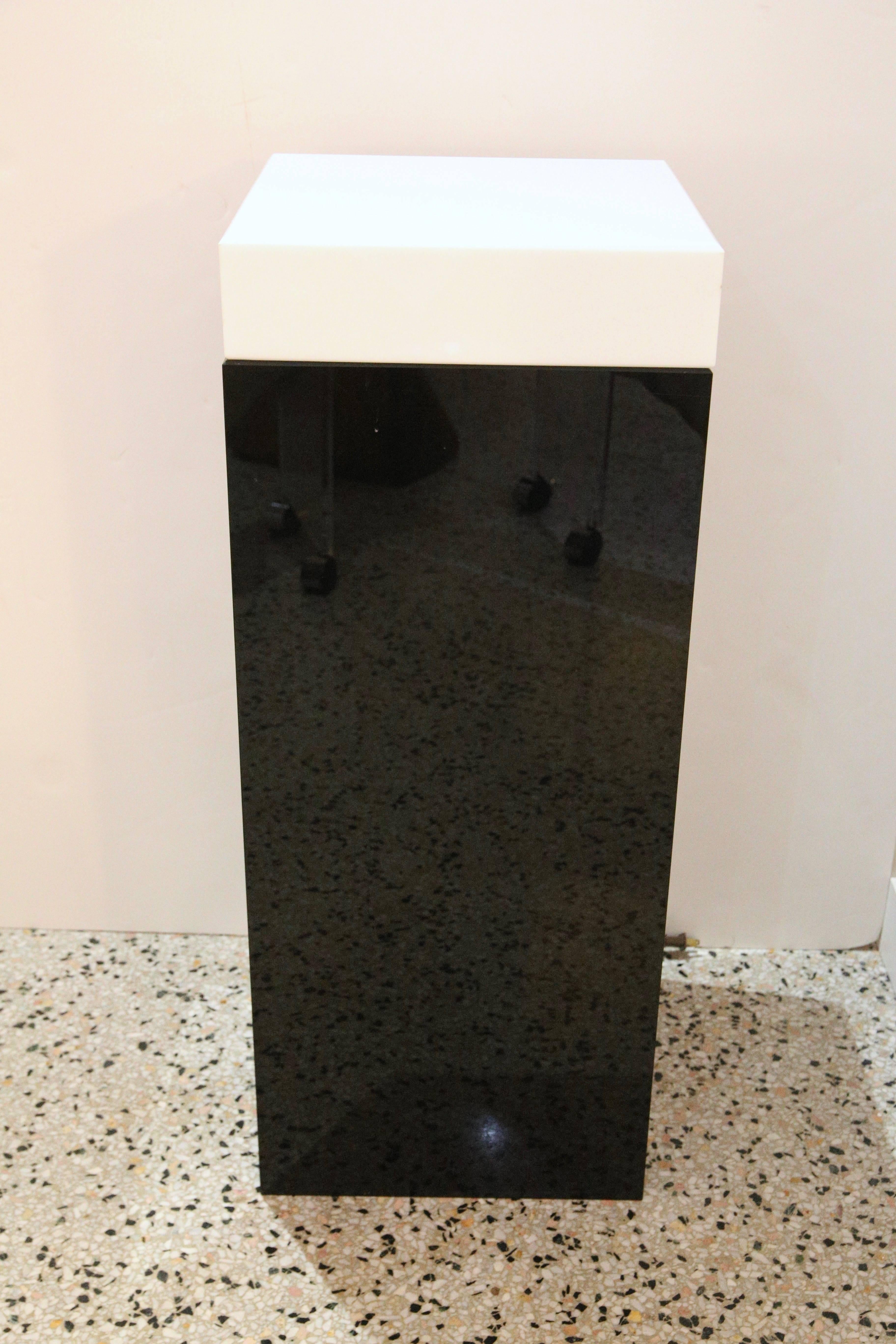 American Illuminated Pedestal in Black and White Lucite