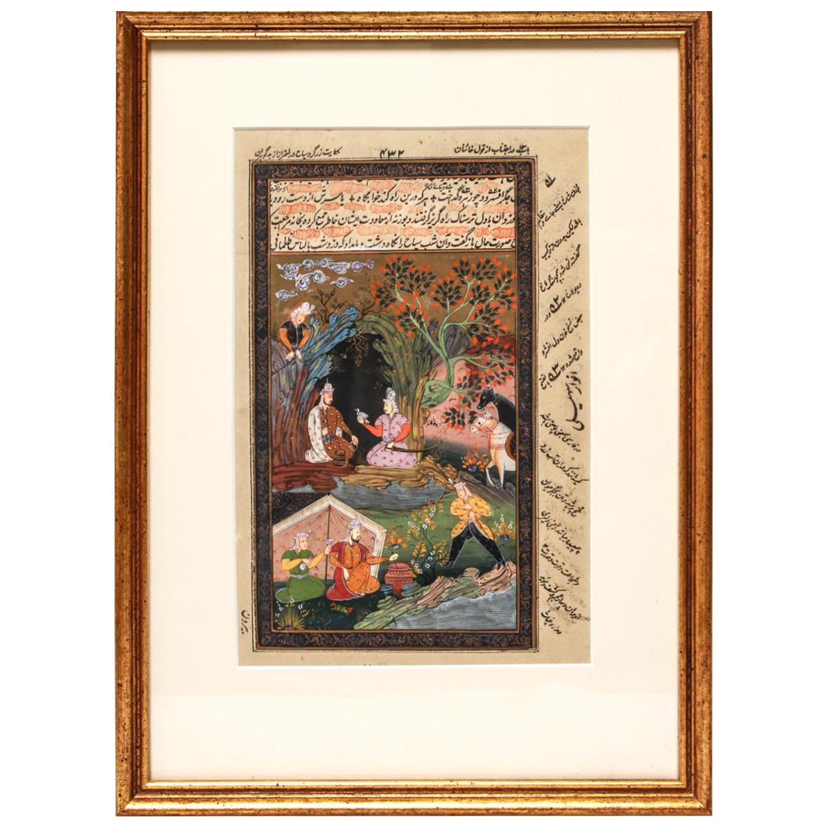 Illuminated Persian Manuscript Miniature with Shahnameh Scene