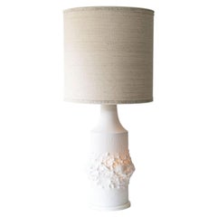 Illuminated Porcelaine Floor Table Lamp, Custom Made Silk Lampshade R. Houben