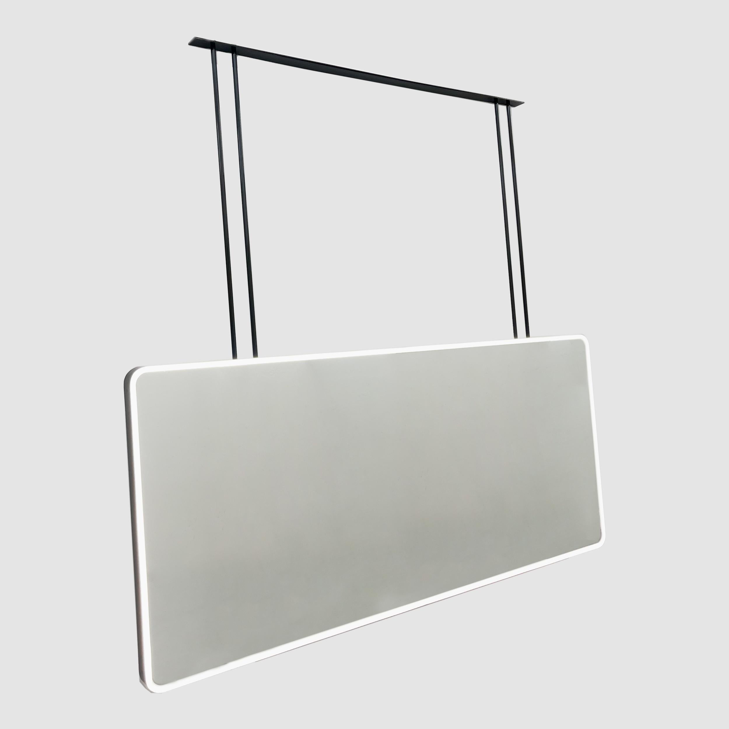 Modern Illuminated Quadris Suspended Rectangular Bathroom Island Double-sided Mirror For Sale
